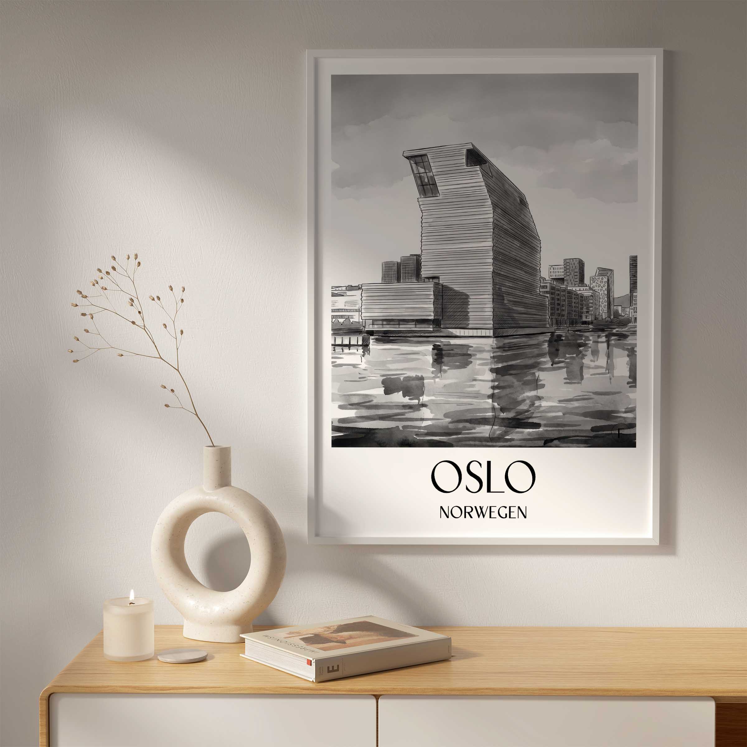 oslo-norwegen-poster-aquarell-schwarz-weiss
