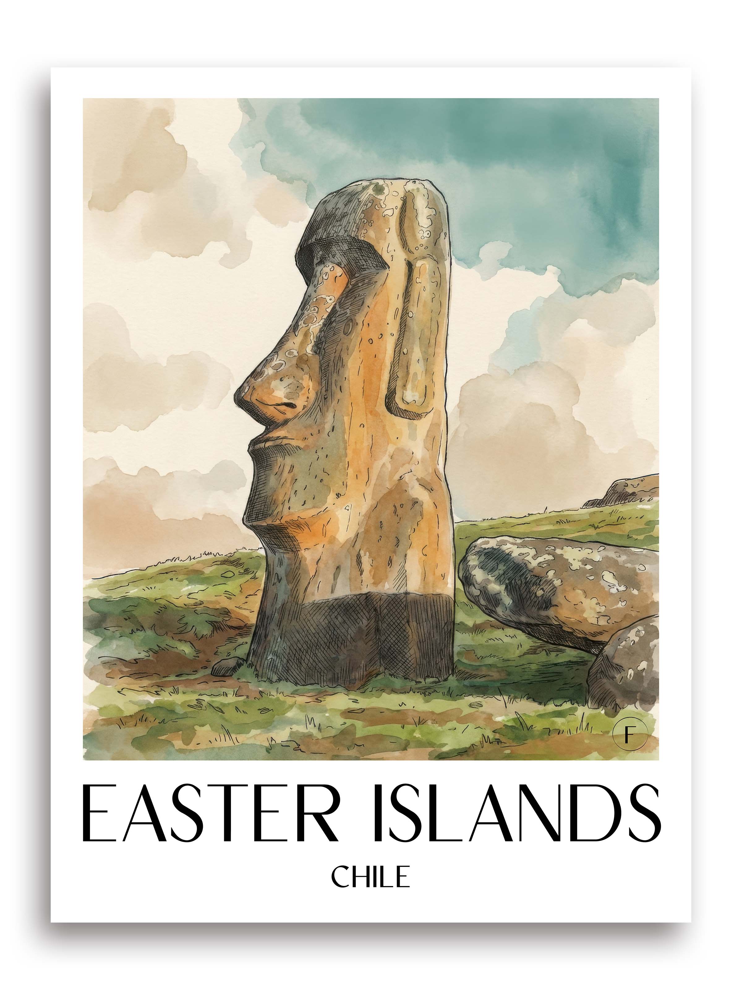 Oster Inseln Poster - Chile Kunstdruck - Aquarell von A4 bis A1 - favplace