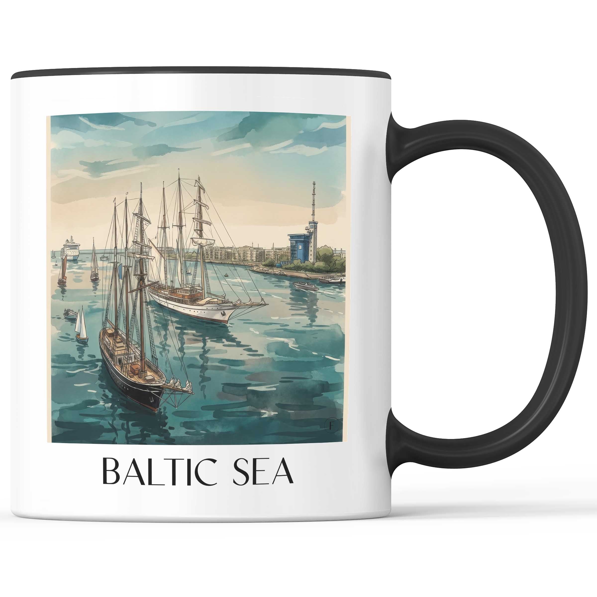 Ostsee Kaffeebecher - Rostock - Deutschland Becher - Kaffeetasse im Aquarell Stil - favplace
