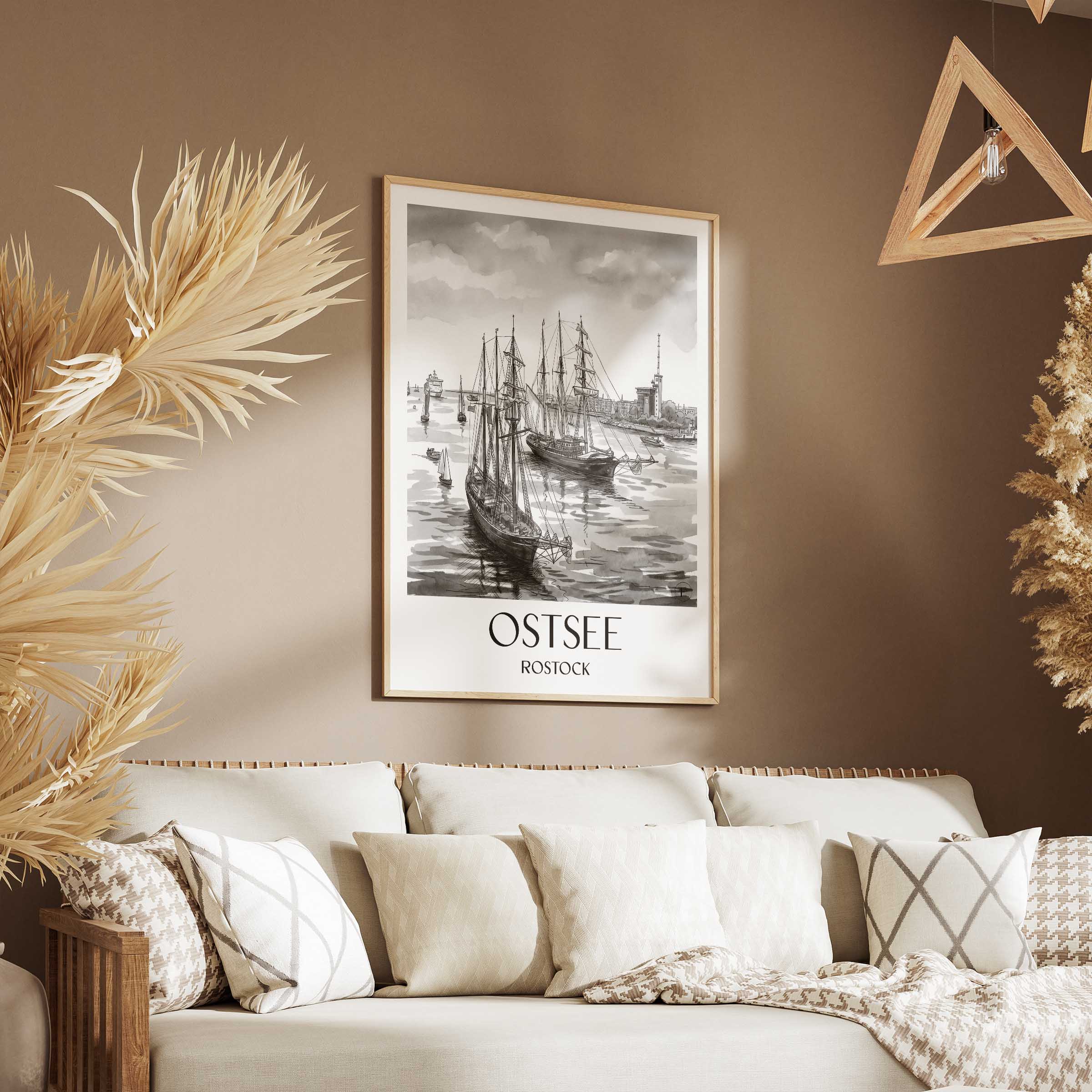 ostsee-rostock-deutschland-poster-aquarell-schwarz-weiss