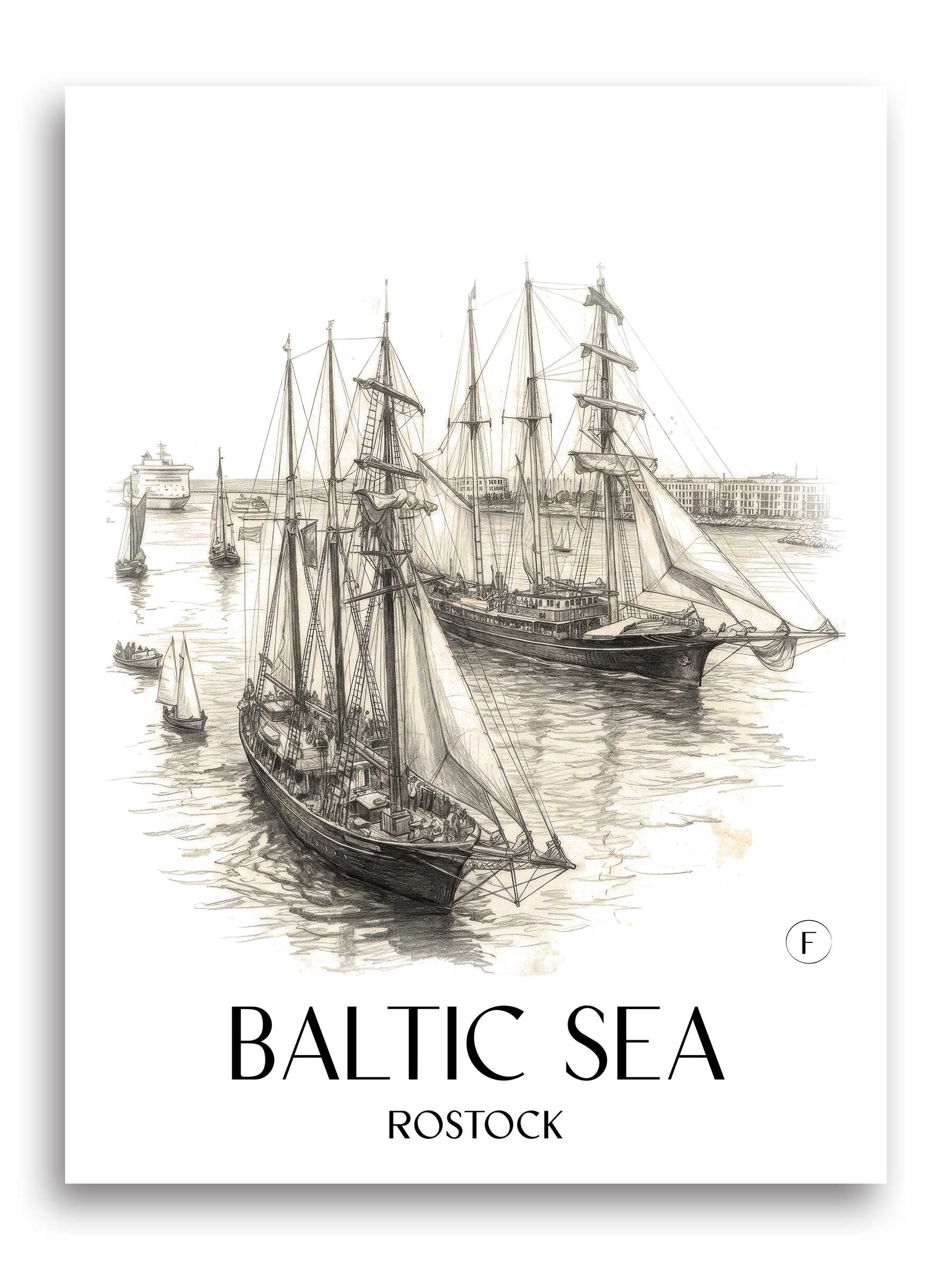 Ostsee Poster - Rostock - Deutschland Kunstdruck - Zeichnung von A4 bis A1