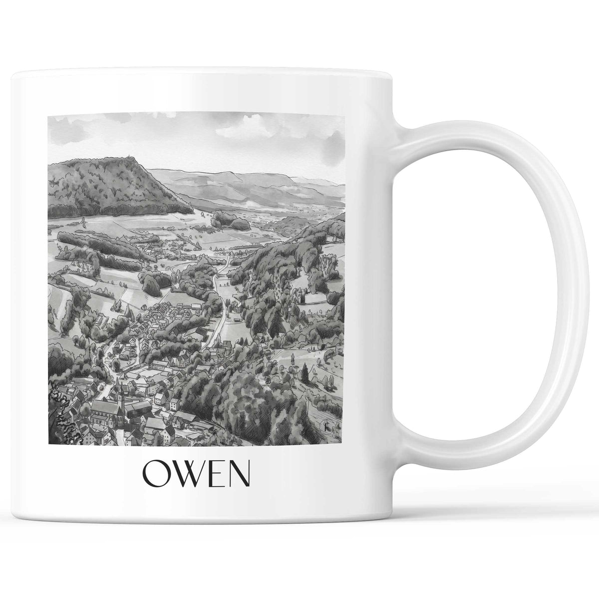Owen - Deutschland Becher - Kaffeetasse im Aquarell Schwarz-Weiß Stil - favplace