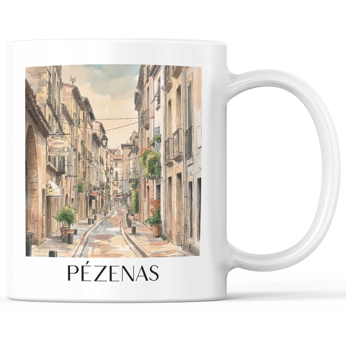 Pézenas Kaffeebecher - Okzitanien - Frankreich Becher - Kaffeetasse im Aquarell Stil - favplace