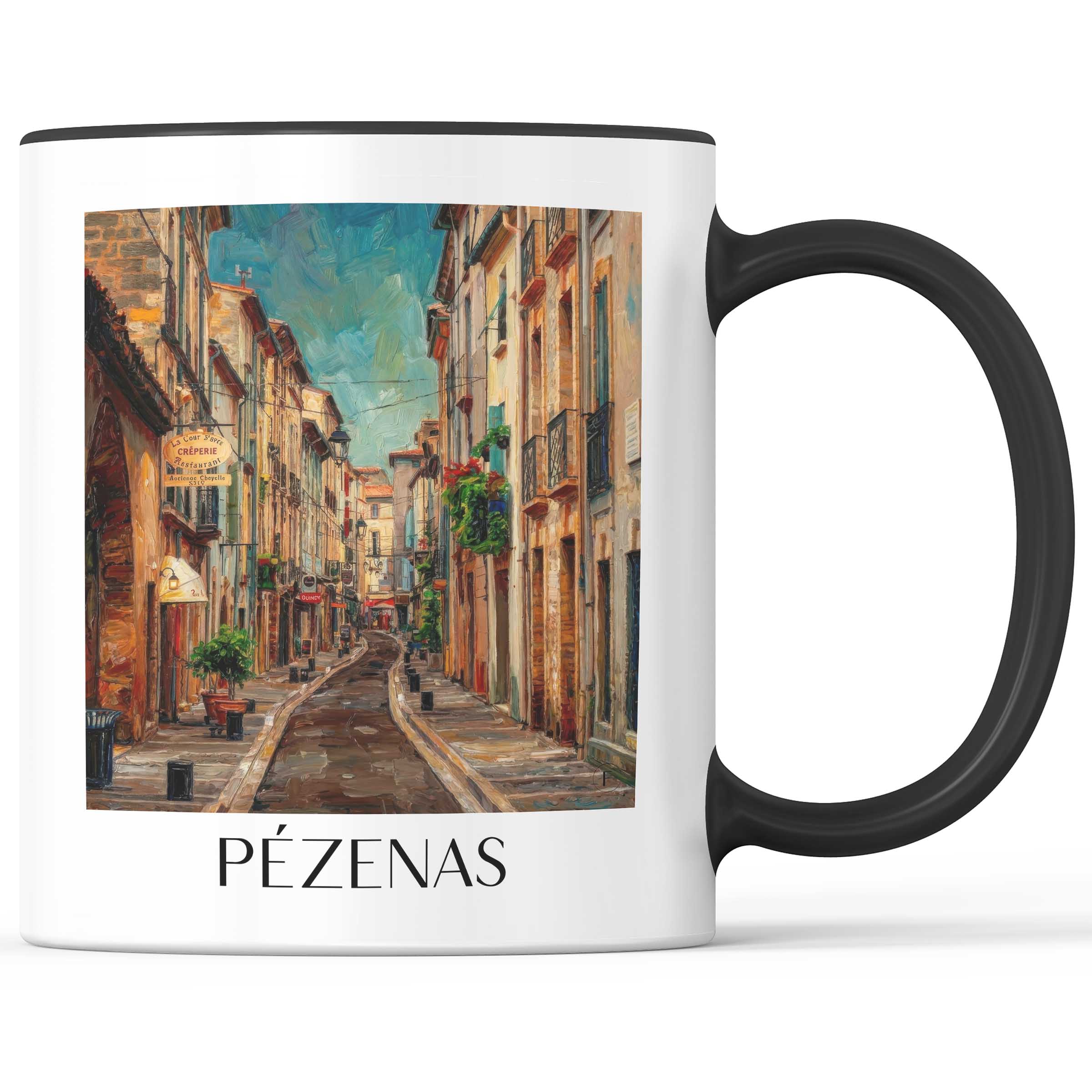 Pézenas Kaffeebecher - Okzitanien - Frankreich Becher - Kaffeetasse im Ölgemälde Stil - favplace