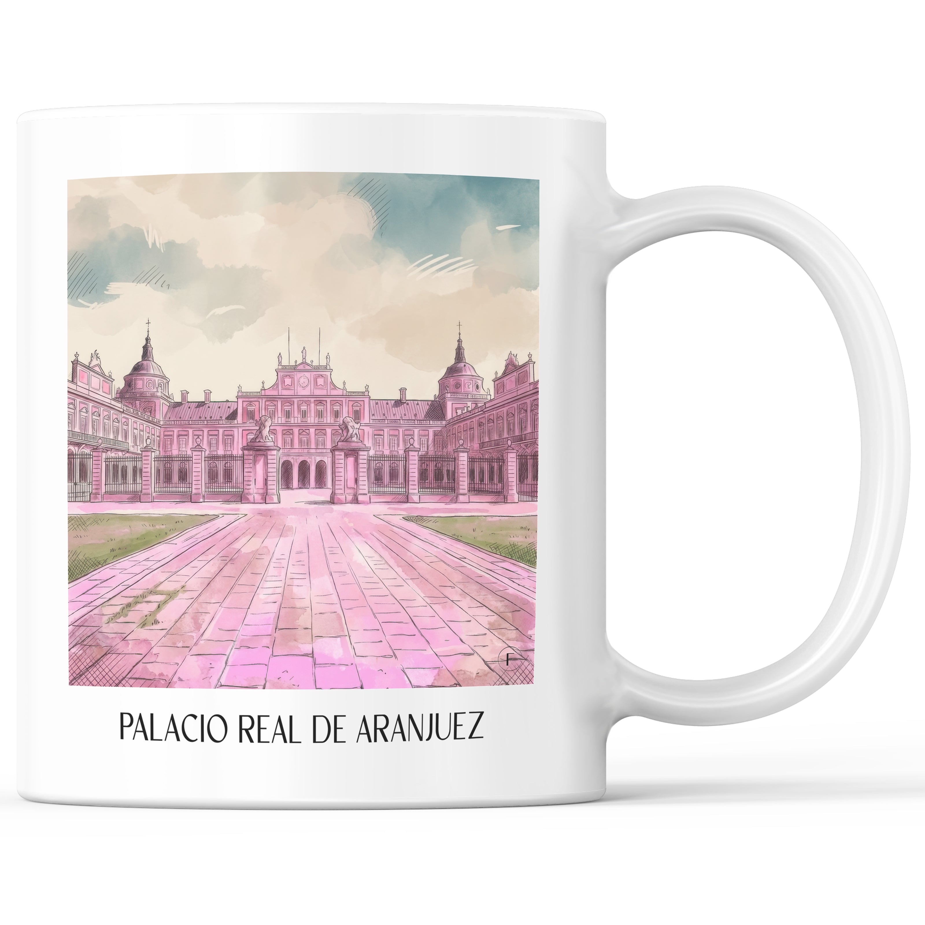 Palacio Real Kaffeebecher - Aranjuez - Spanien Becher - Kaffeetasse im Aquarell Pink Stil - favplace