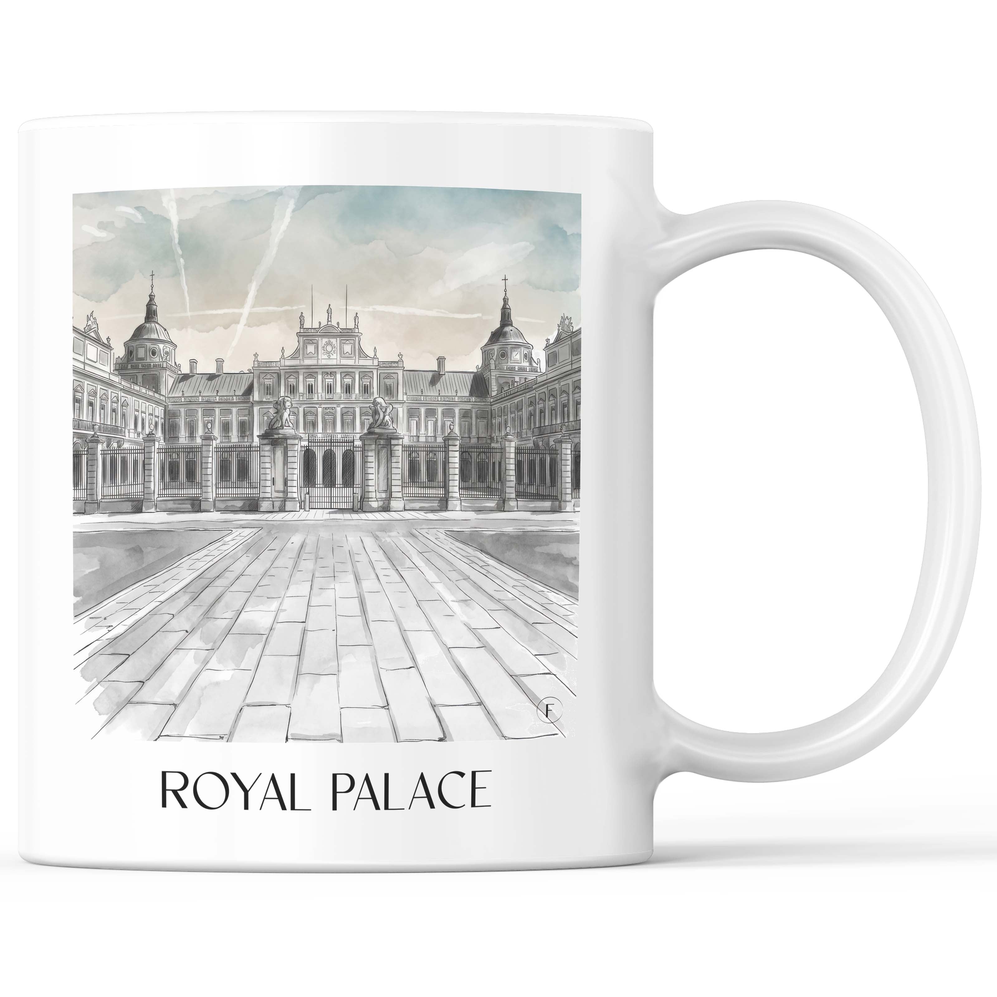 Palacio Real Kaffeebecher - Aranjuez - Spanien Becher - Kaffeetasse im Aquarell Schwarz-Weiß Stil - favplace