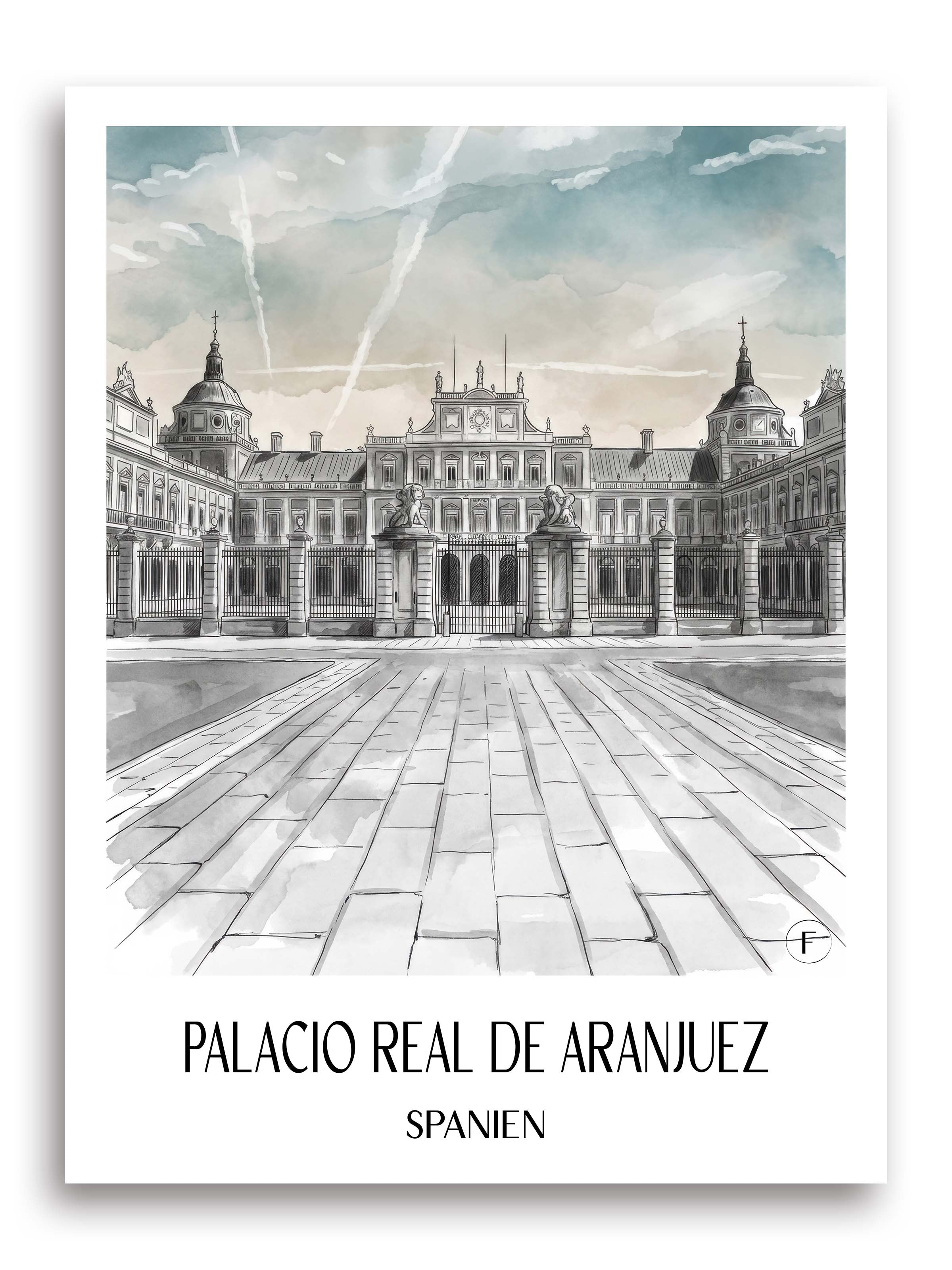 palacio-real-aranjuez-spanien-poster-aquarell-schwarz-weiss