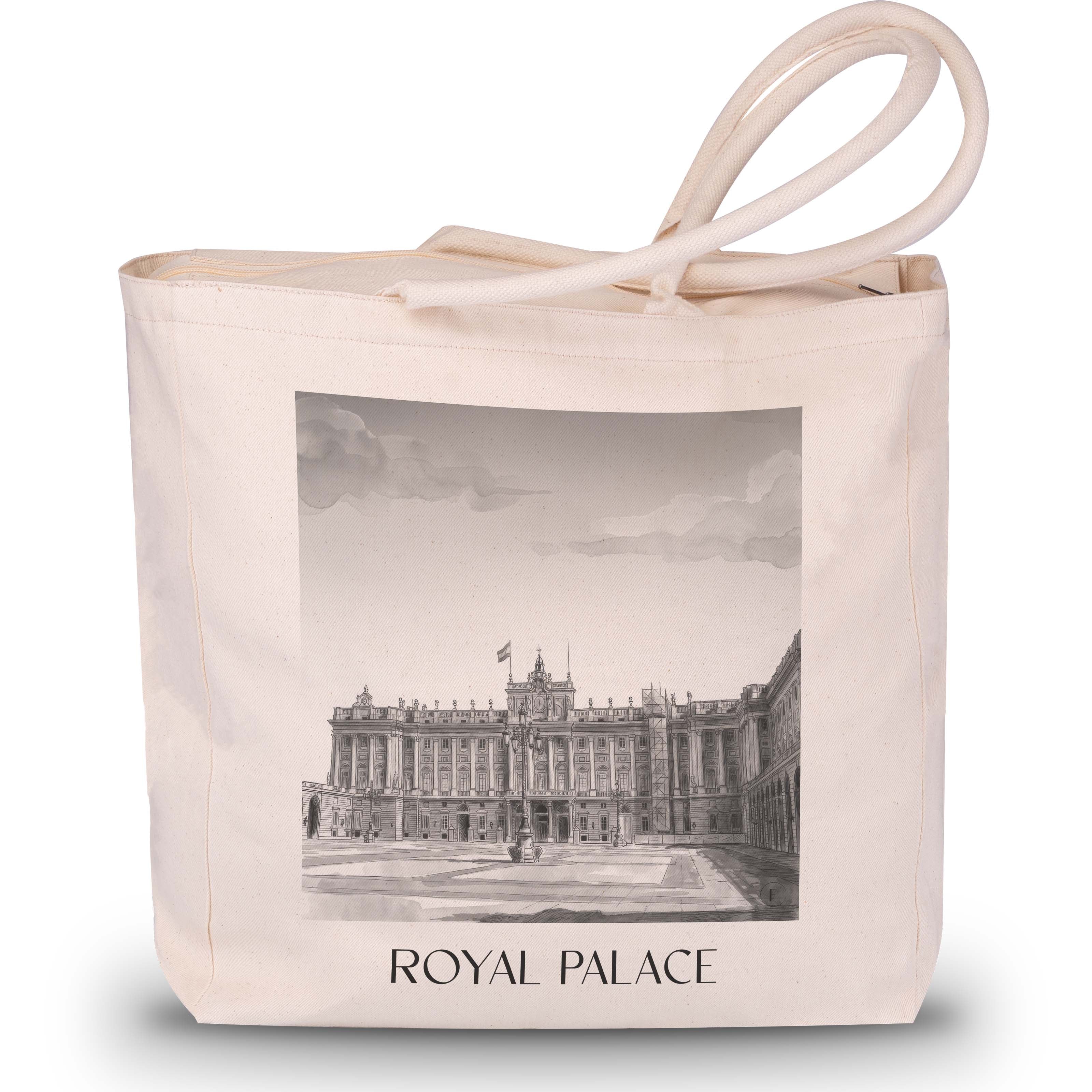 Palacio Real Shopping Tasche - Madrid - Spanien Tote Bag - Einkaufstasche im Aquarell Schwarz-Weiß Stil - favplace