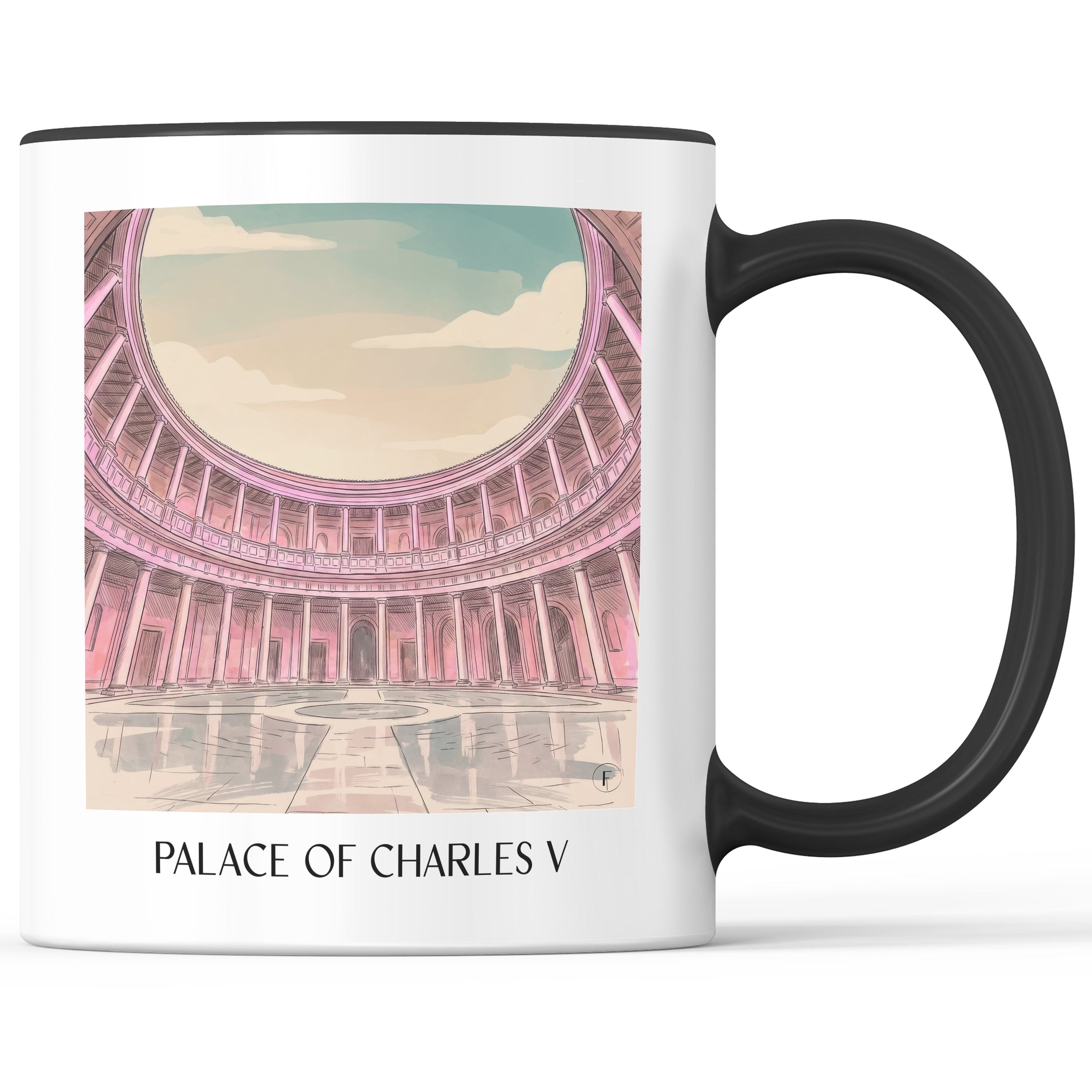 Palacio de Carlos V Kaffeebecher - Granada - Spanien Becher - Kaffeetasse im Aquarell Pink Stil - favplace