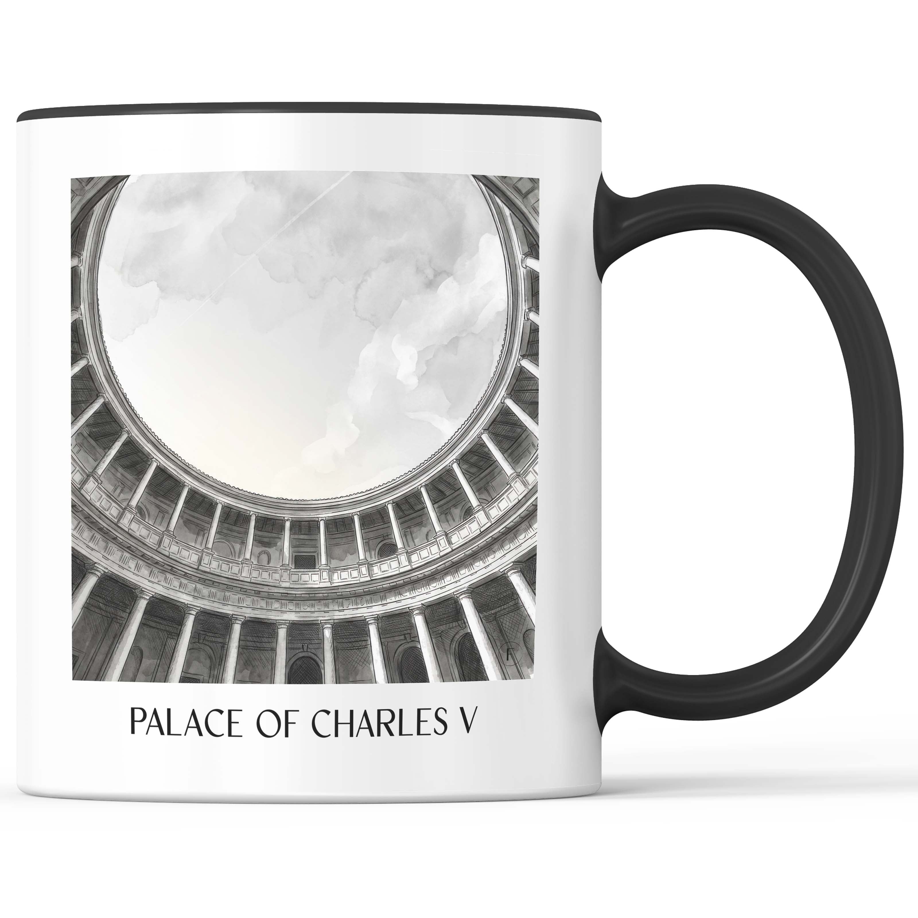 Palacio de Carlos V Kaffeebecher - Granada - Spanien Becher - Kaffeetasse im Aquarell Schwarz-Weiß Stil - favplace