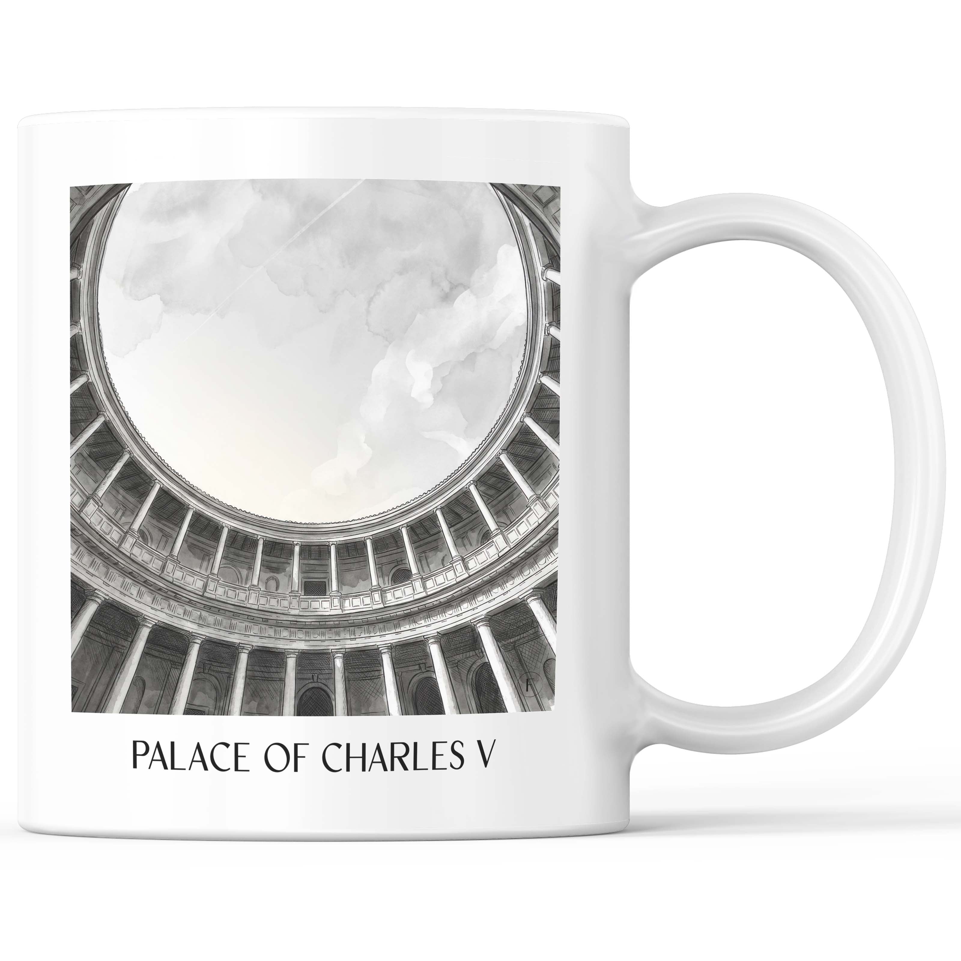 Palacio de Carlos V Kaffeebecher - Granada - Spanien Becher - Kaffeetasse im Aquarell Schwarz-Weiß Stil - favplace