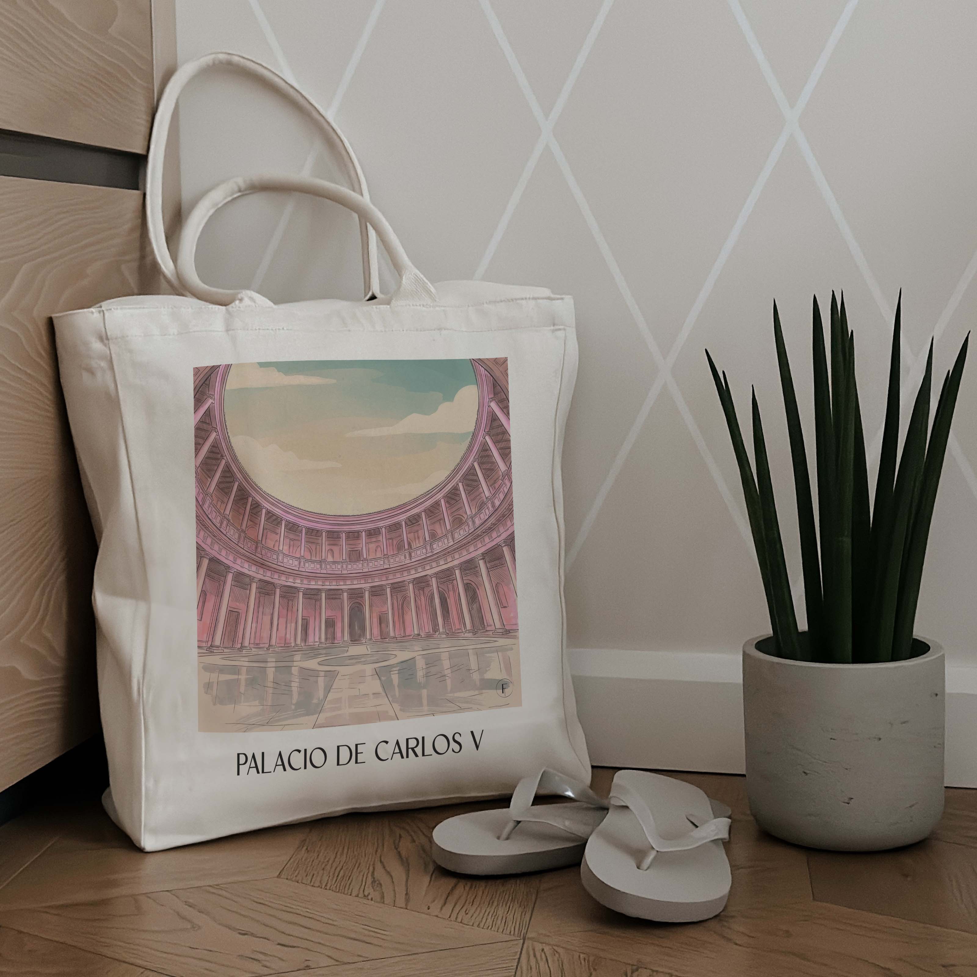 palacio-de-carlos-v-granada-spanien-einkaufstasche-aquarell-pink-rosa