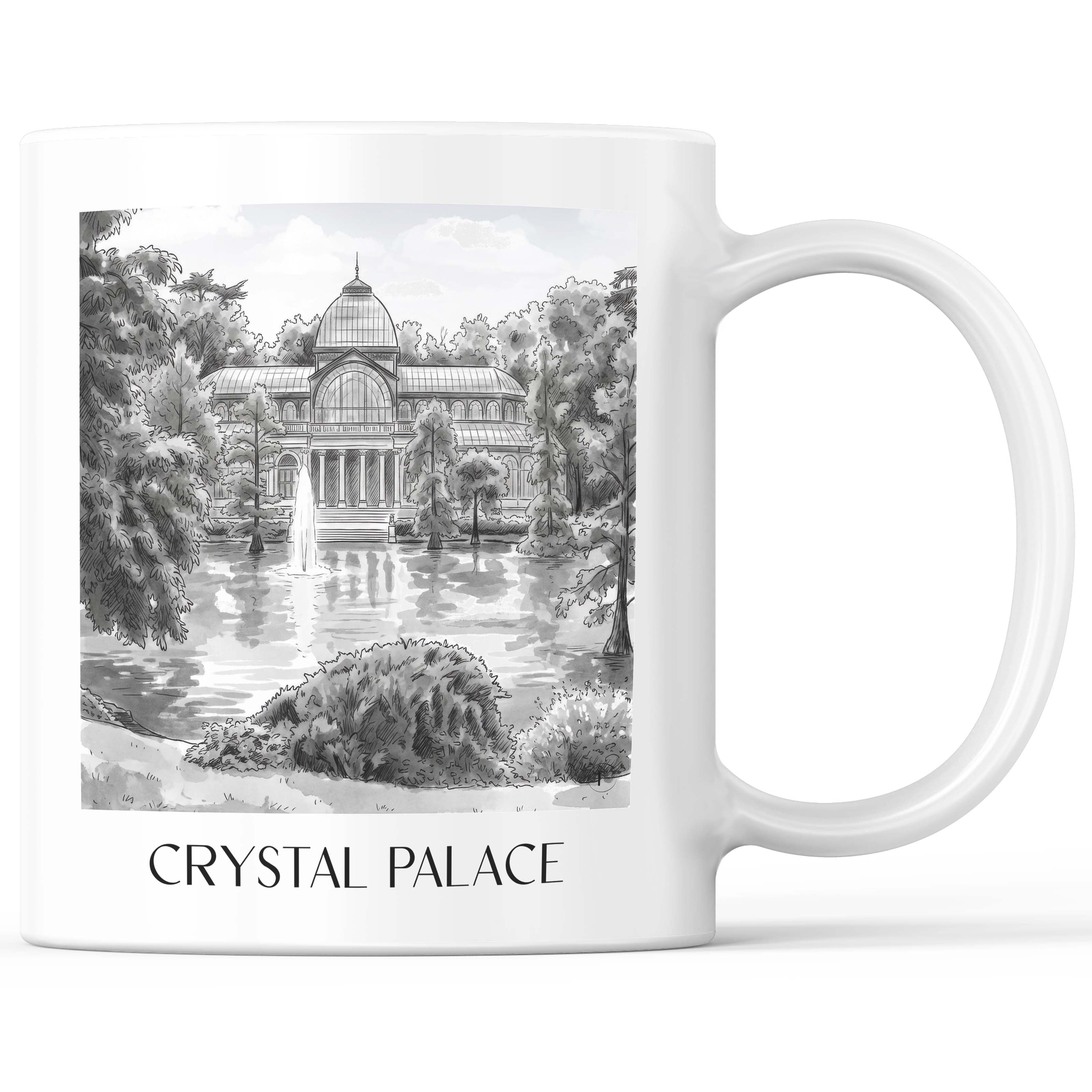 Palacio de Cristal Kaffeebecher - Madrid - Spanien Becher - Kaffeetasse im Aquarell Schwarz-Weiß Stil - favplace