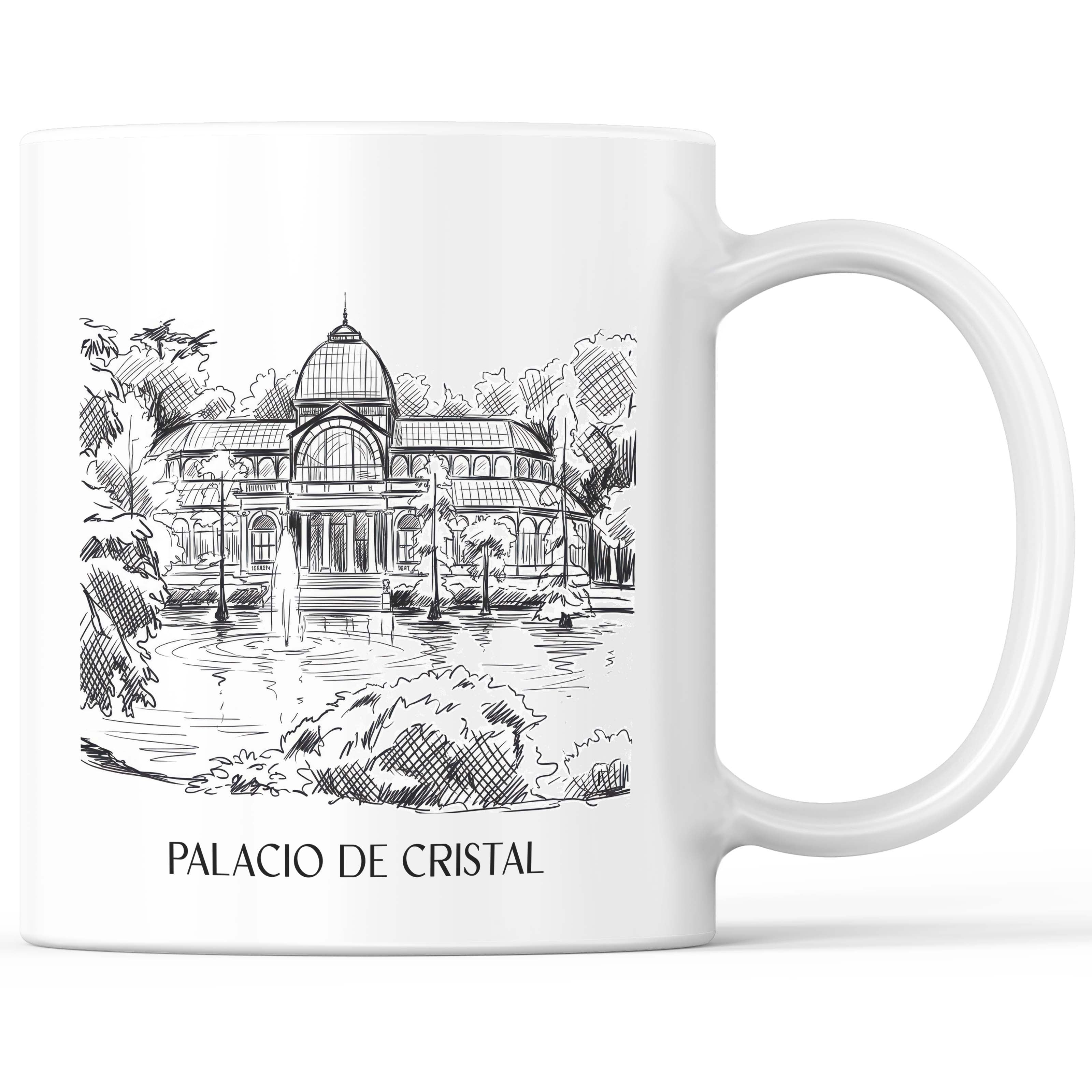 Palacio de Cristal Kaffeebecher - Madrid - Spanien Becher - Kaffeetasse im Skizze Stil - favplace