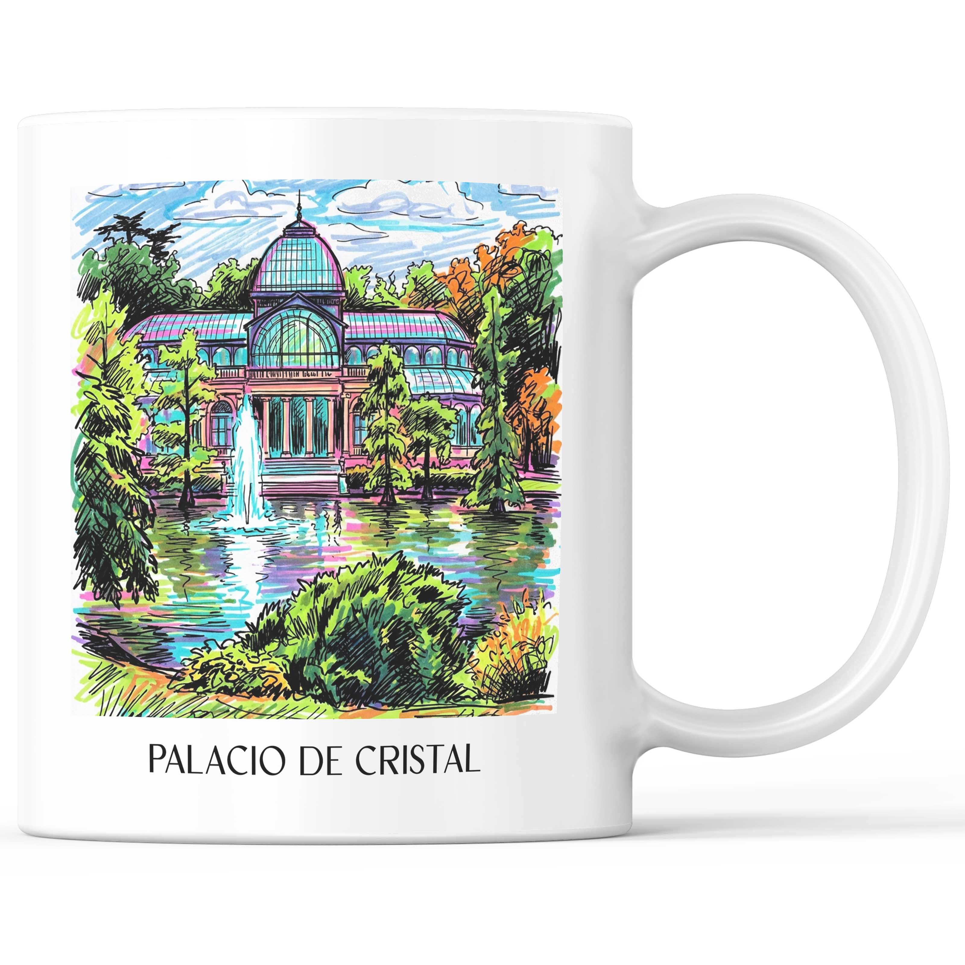 Palacio de Cristal Kaffeebecher - Madrid - Spanien Becher - Kaffeetasse im Tag Graffiti Stil - favplace