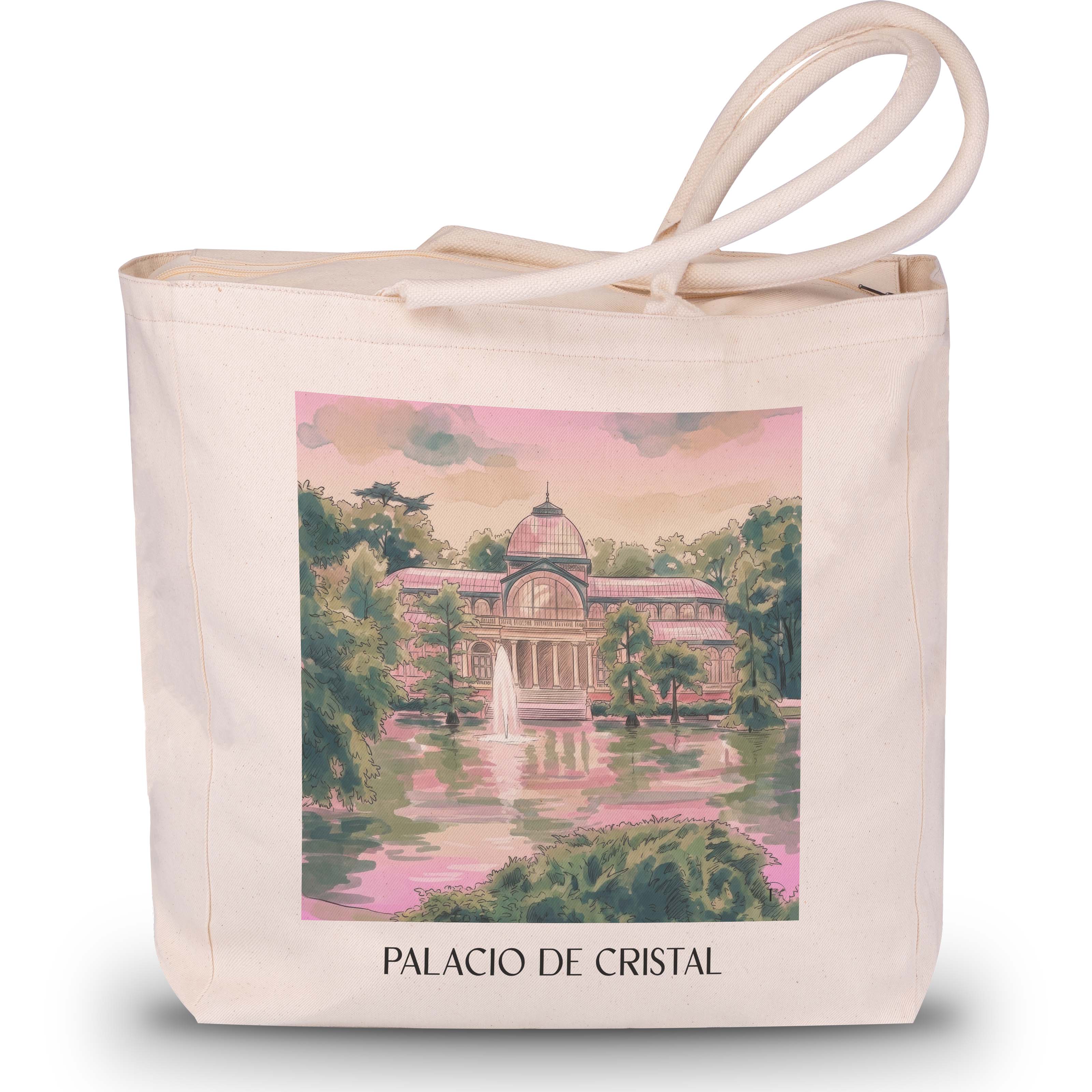 palacio-de-cristal-madrid-spanien-einkaufstasche-aquarell-pink-rosa