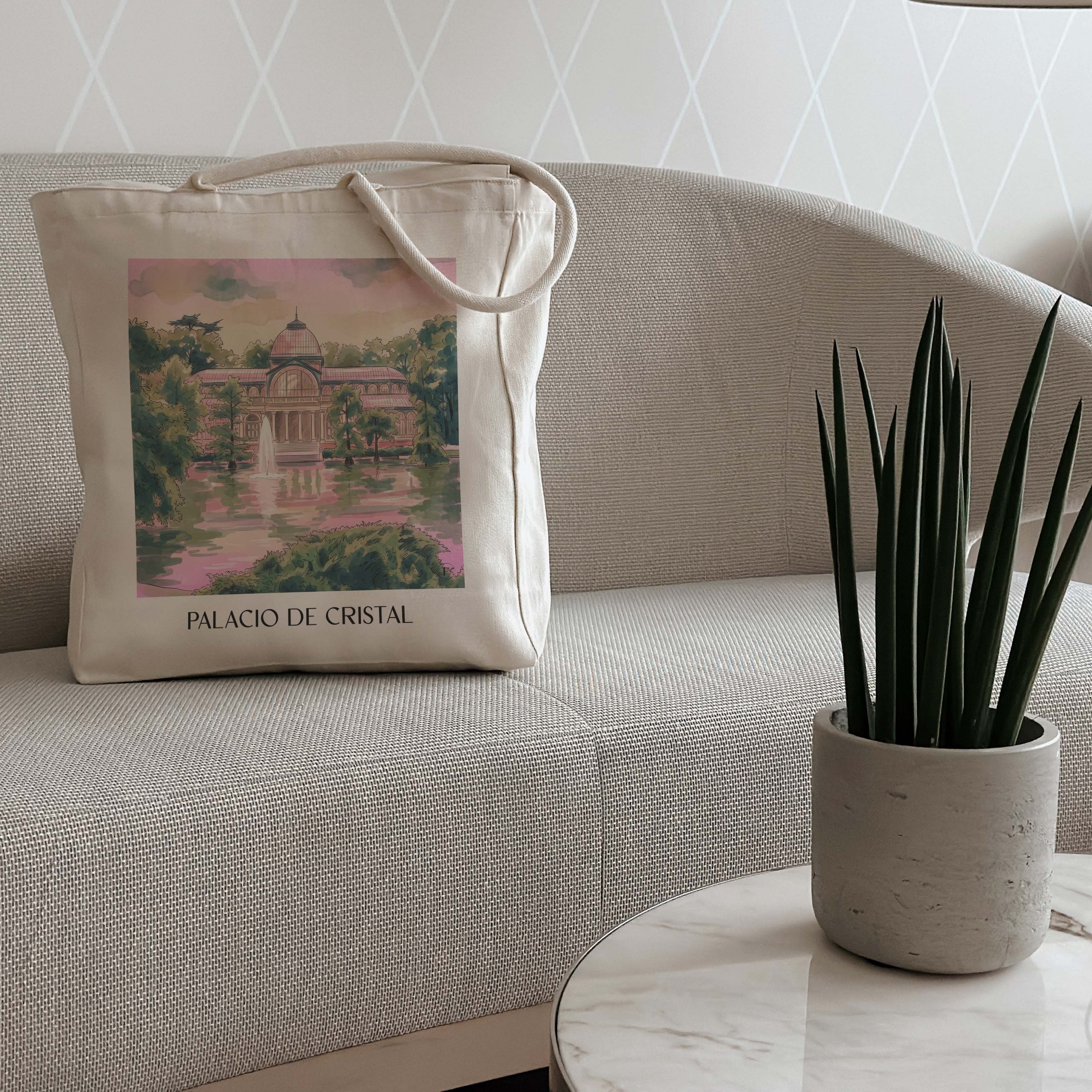 palacio-de-cristal-madrid-spanien-einkaufstasche-aquarell-pink-rosa