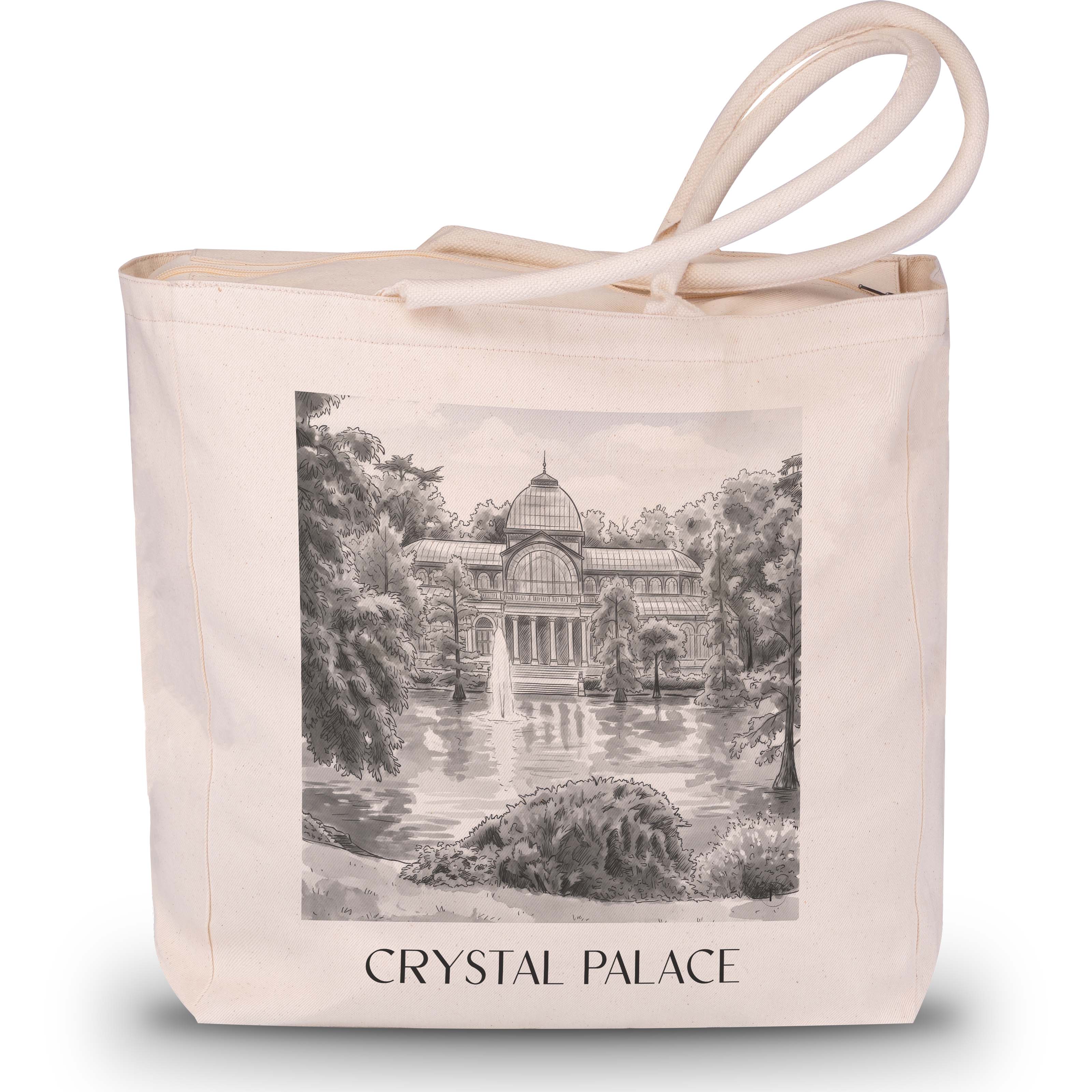 Palacio de Cristal Shopping Tasche - Madrid - Spanien Tote Bag - Einkaufstasche im Aquarell Schwarz-Weiß Stil - favplace