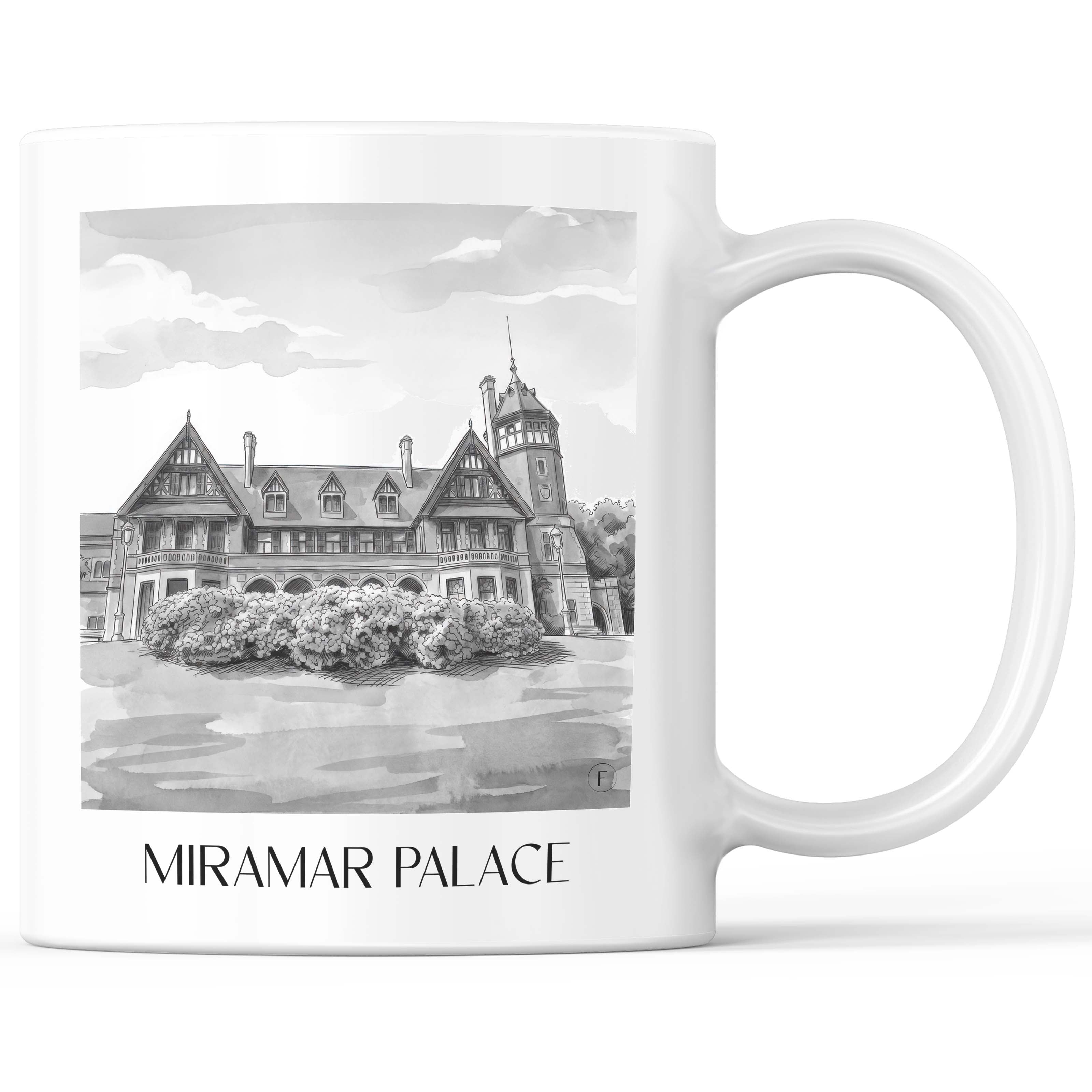 Palacio de Miramar Kaffeebecher - San Sebastián - Spanien Becher - Kaffeetasse im Aquarell Schwarz-Weiß Stil - favplace