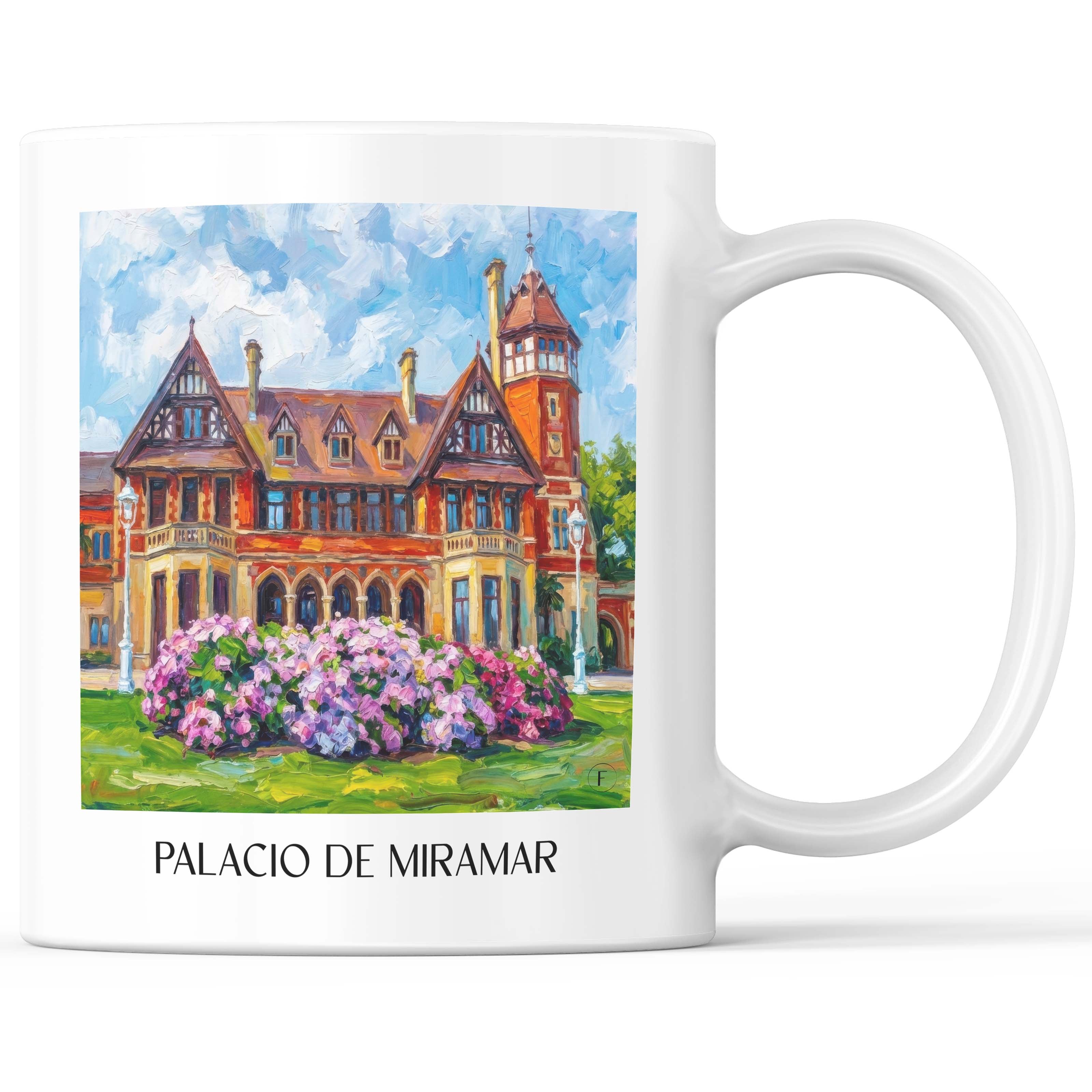 Palacio de Miramar Kaffeebecher - San Sebastián - Spanien Becher - Kaffeetasse im Ölgemälde Stil - favplace