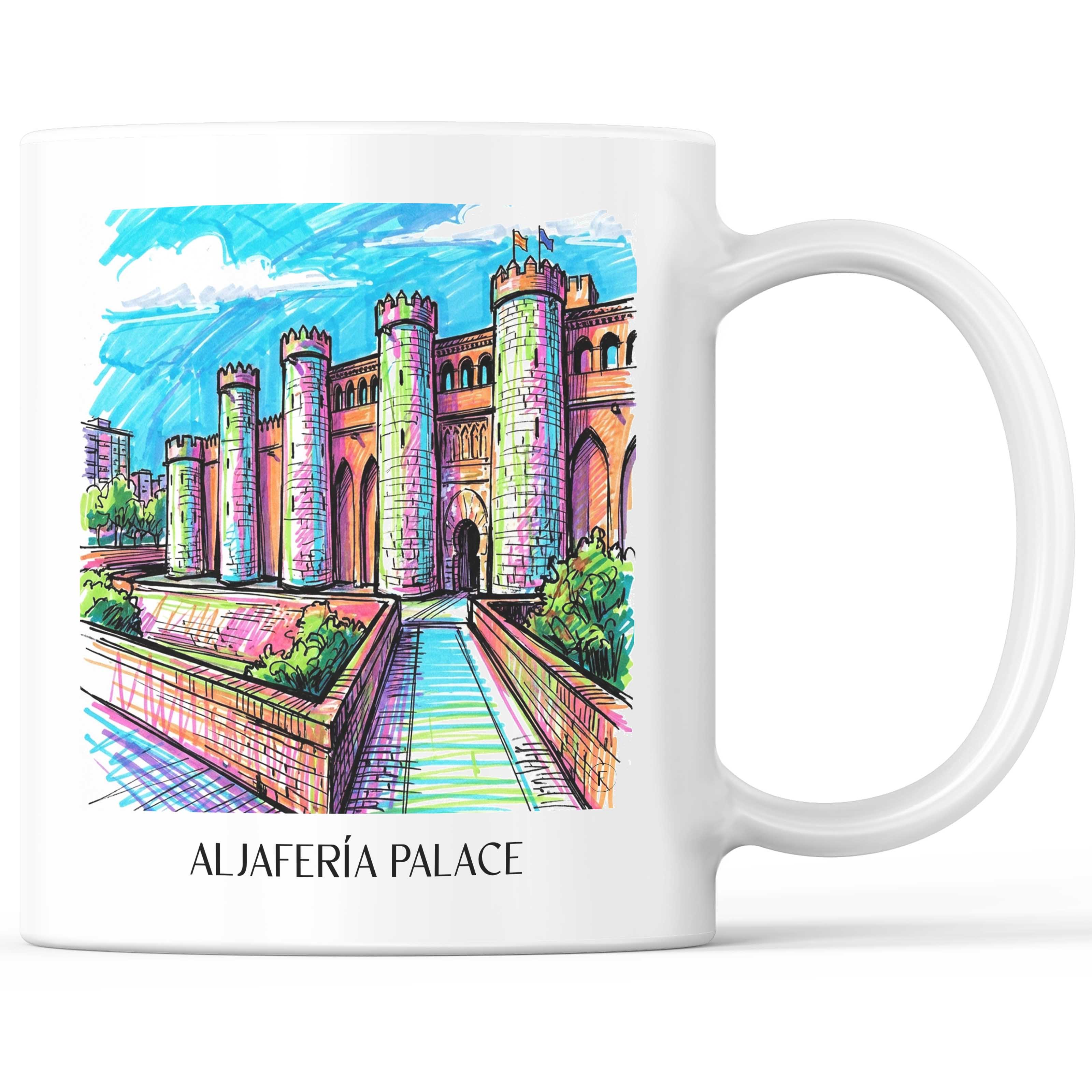 Palacio de la Aljafería Kaffeebecher - Zaragoza - Spanien Becher - Kaffeetasse im Tag Graffiti Stil - favplace