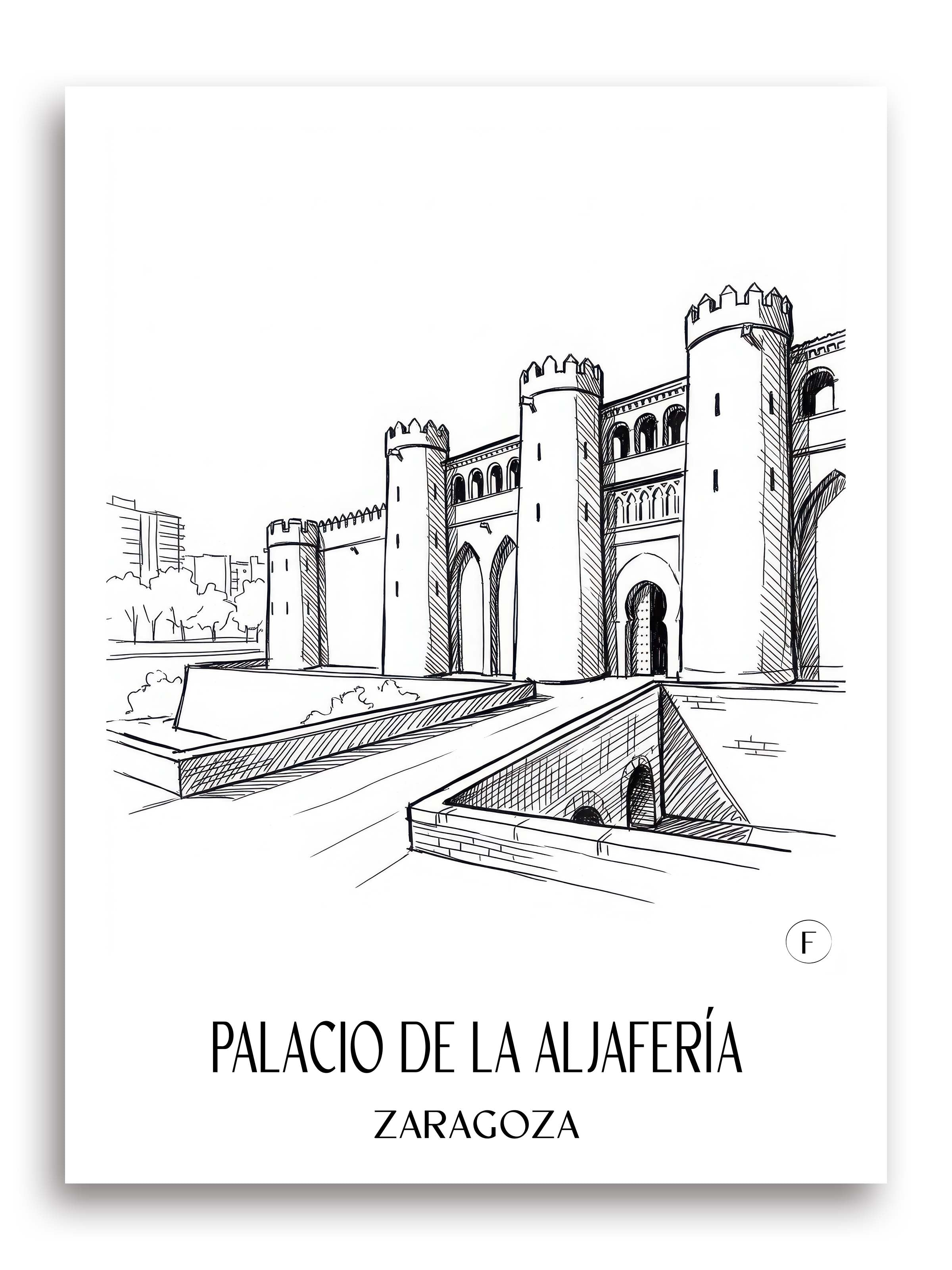palacio-de-la-aljafería-zaragoza-spanien-poster-skizze