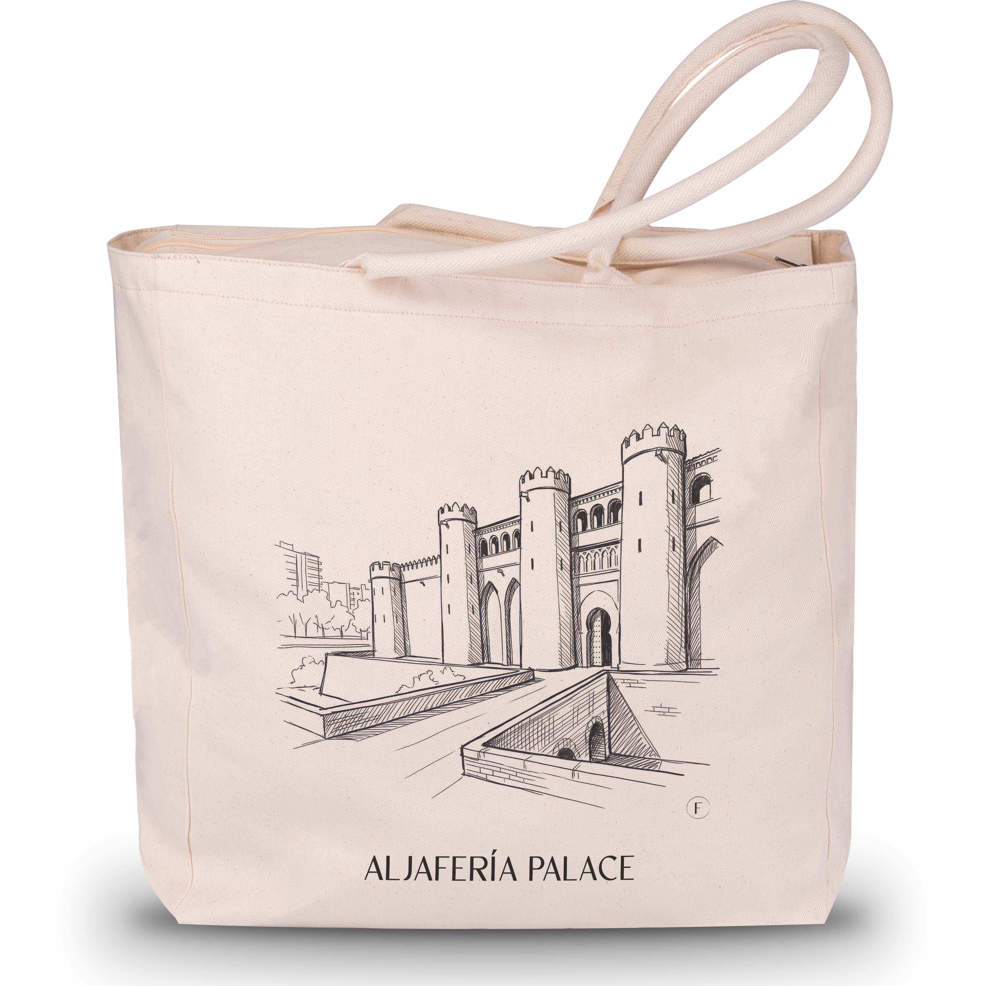 Palacio de la Aljafería Shopping Tasche - Zaragoza - Spanien Tote Bag - Einkaufstasche im Skizze Stil - favplace