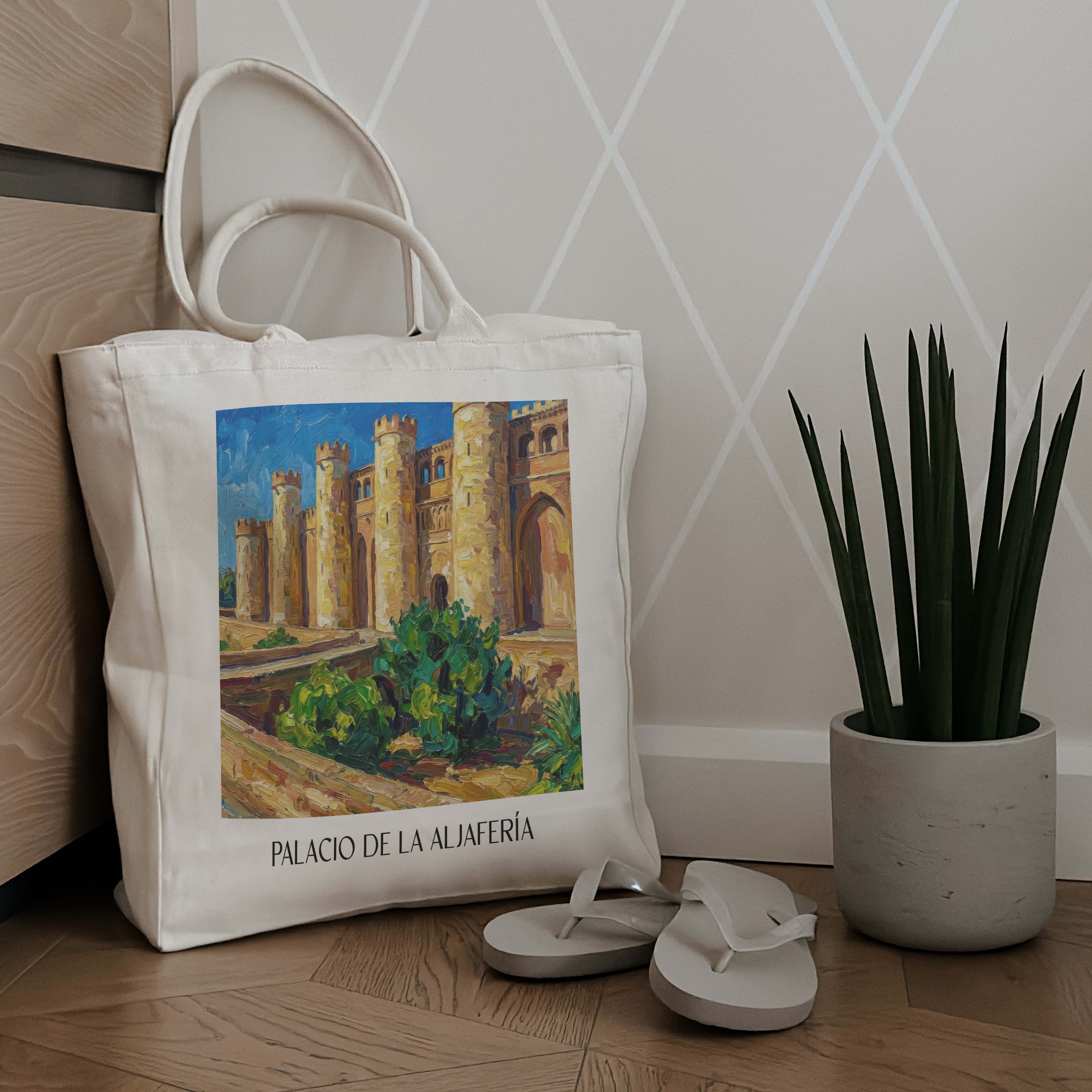 palacio-de-la-aljafería-zaragoza-spanien-einkaufstasche-oil-painting-oelgemaelde
