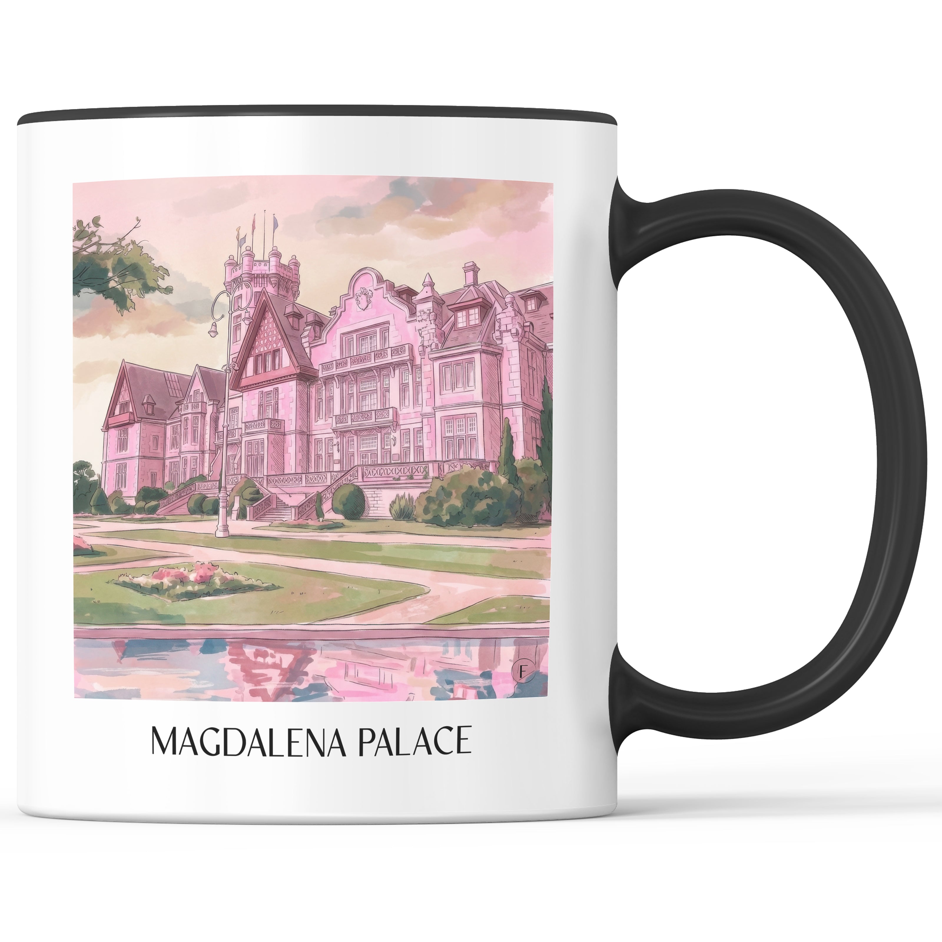 Palacio de la Magdalena Kaffeebecher - Santander - Spanien Becher - Kaffeetasse im Aquarell Pink Stil - favplace