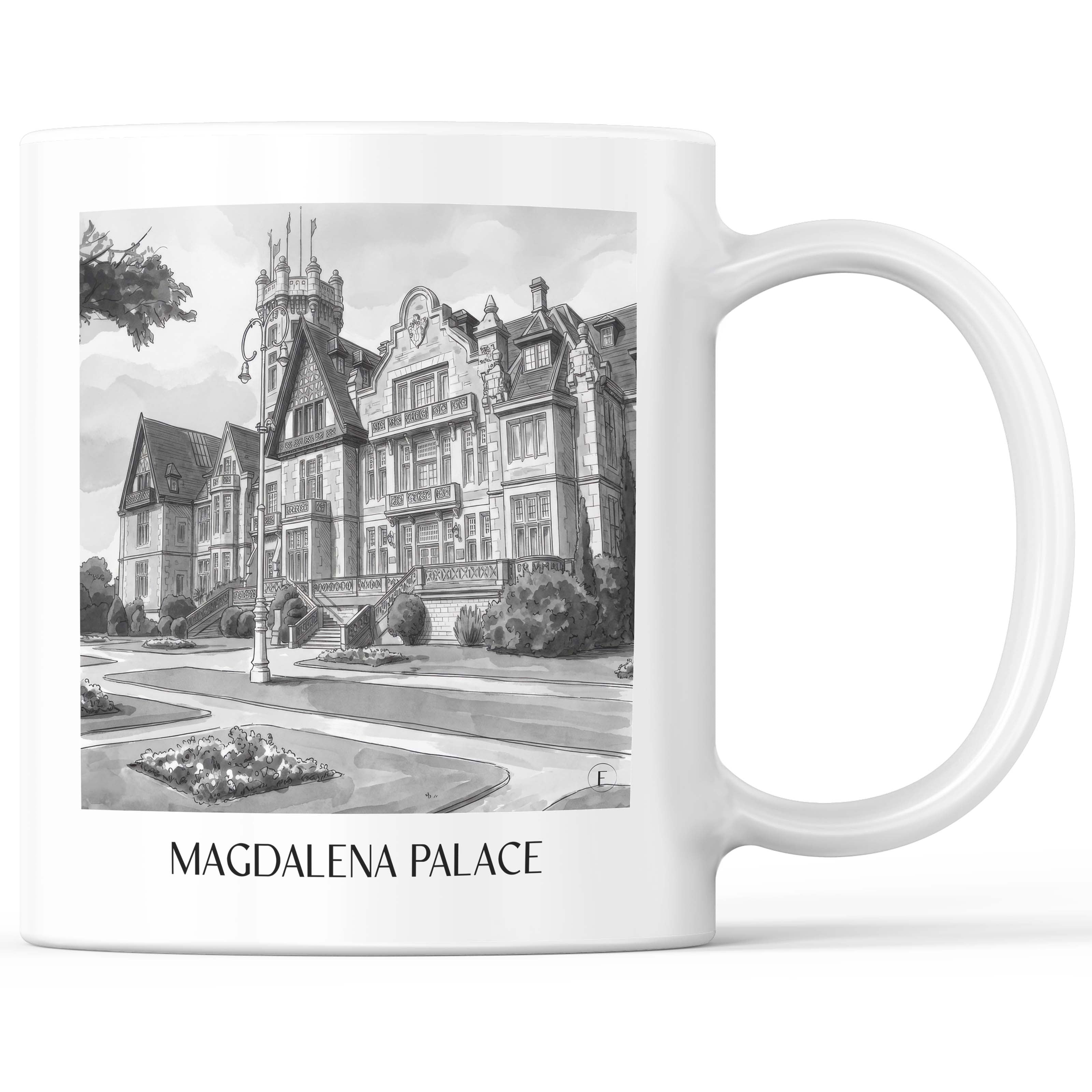 Palacio de la Magdalena Kaffeebecher - Santander - Spanien Becher - Kaffeetasse im Aquarell Schwarz-Weiß Stil - favplace