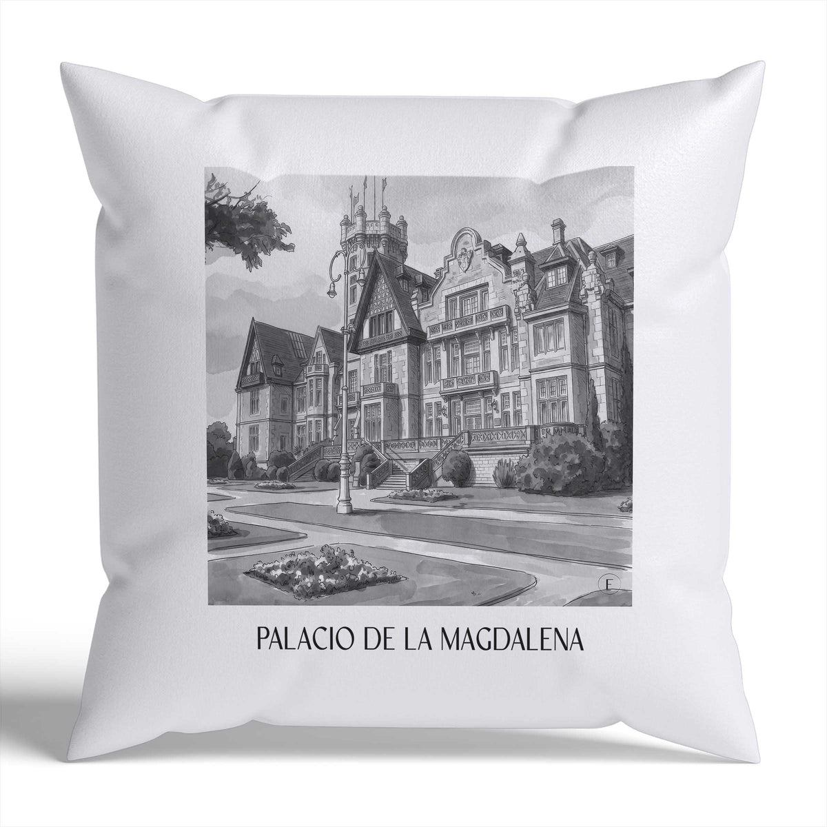 palacio-de-la-magdalena-santander-spanien-kissenbezug-aquarell-schwarz-weiss