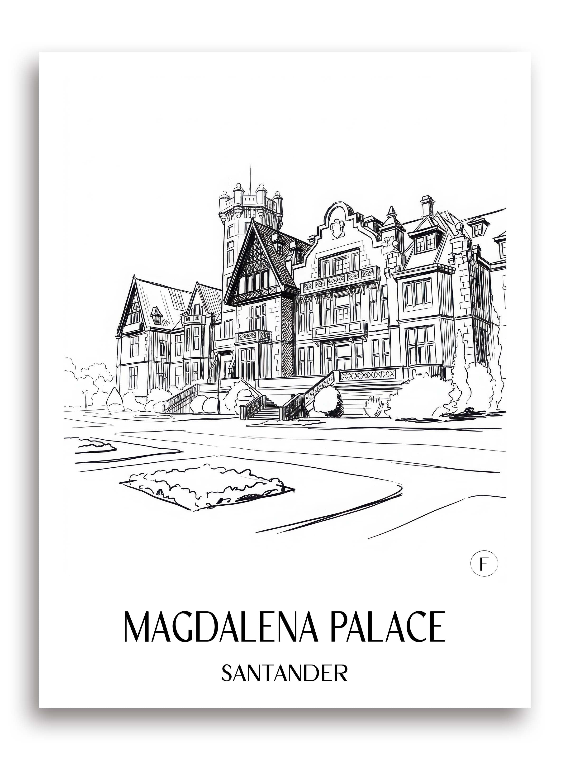 Palacio de la Magdalena Poster - Santander - Spanien Kunstdruck - Skizze von A4 bis A1 - favplace