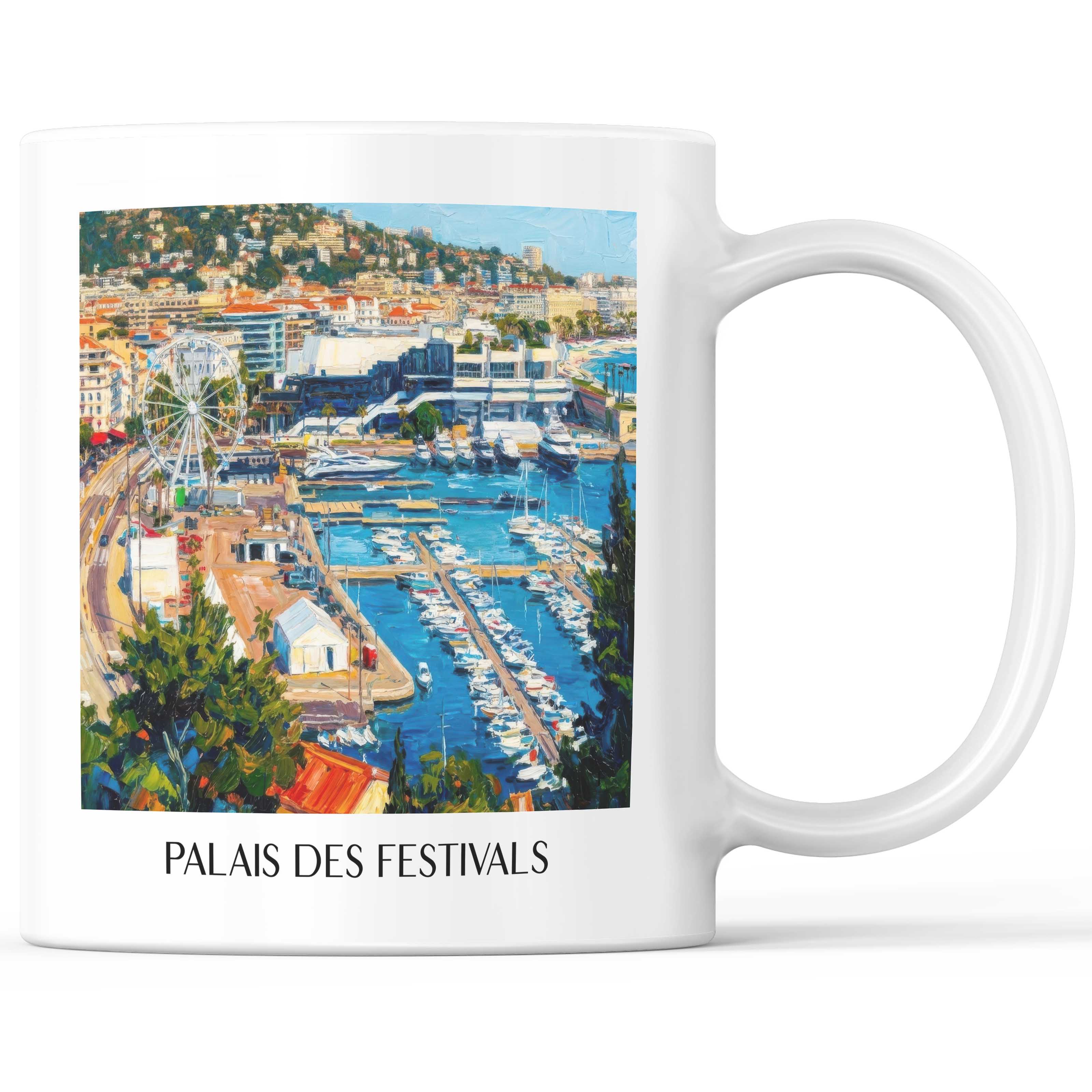 Palais des Festivals Kaffeebecher - Cannes - Frankreich Becher - Kaffeetasse im Ölgemälde Stil - favplace