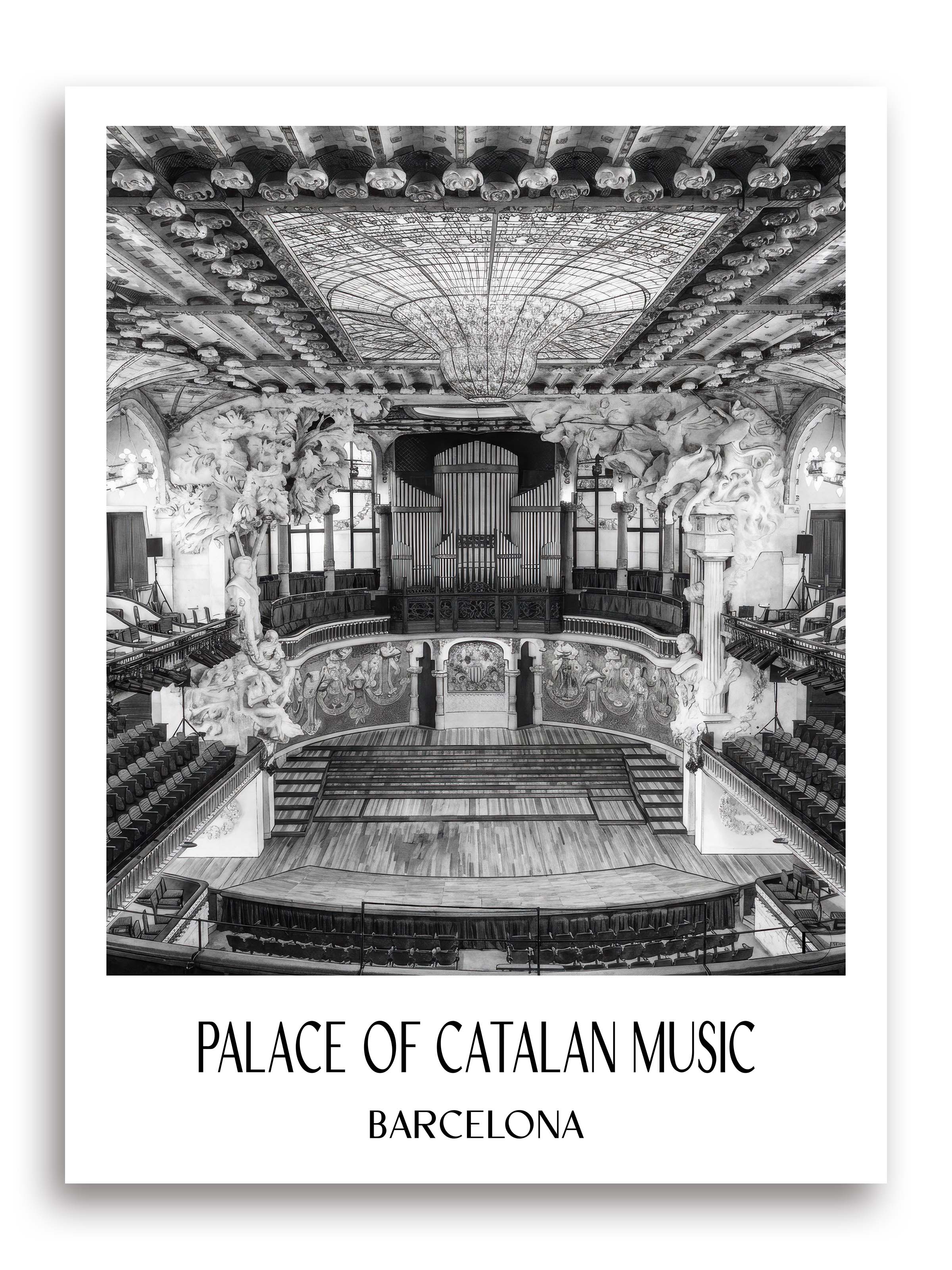 Palau de la Música Catalana Poster - Barcelona - Spanien Kunstdruck - Aquarell Schwarz-Weiß von A4 bis A1 - favplace