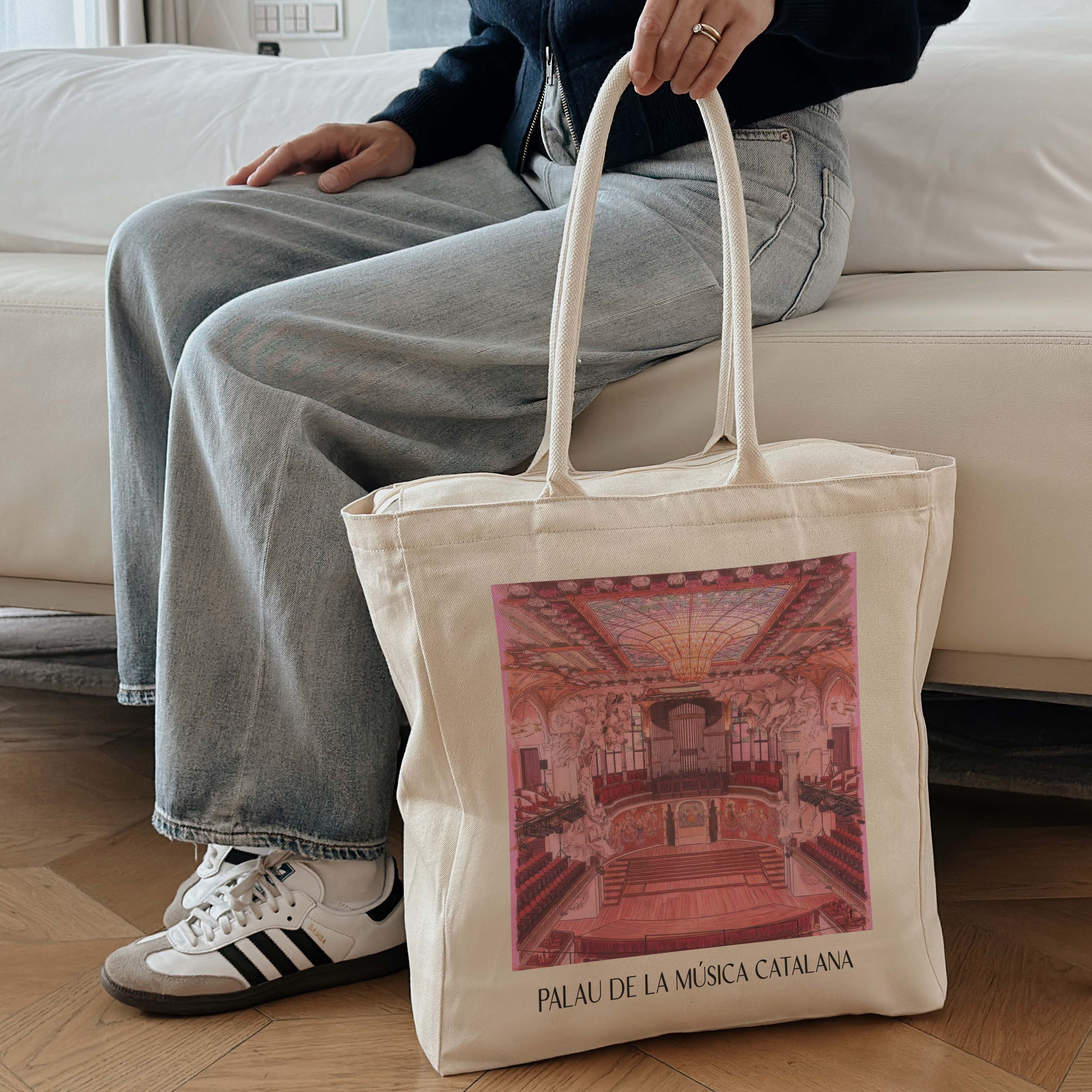palau-de-la-música-catalana-barcelona-spanien-einkaufstasche-aquarell-pink-rosa