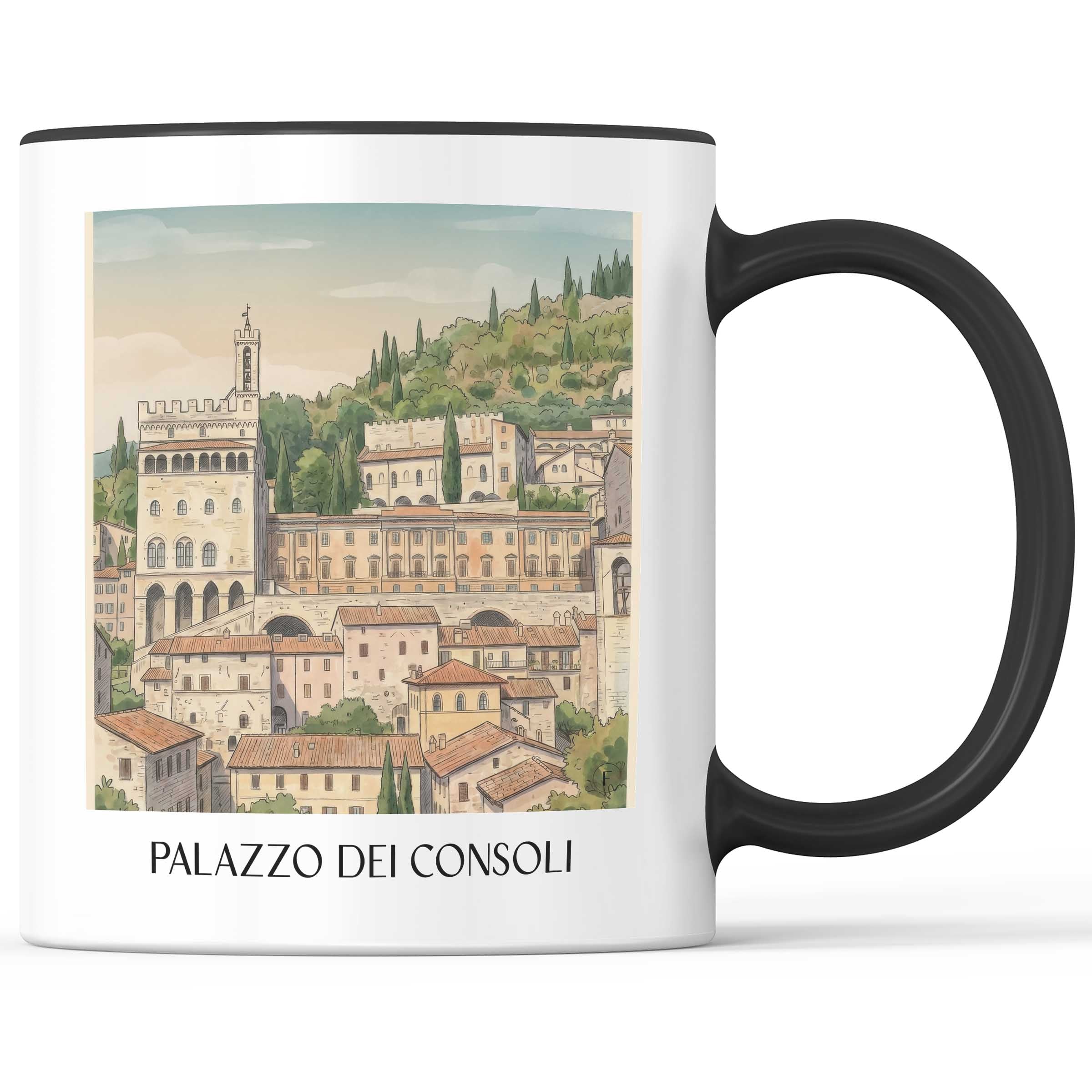 Palazzo dei Consoli Kaffeebecher - Gubbio - Italien Becher - Kaffeetasse im Aquarell Stil - favplace