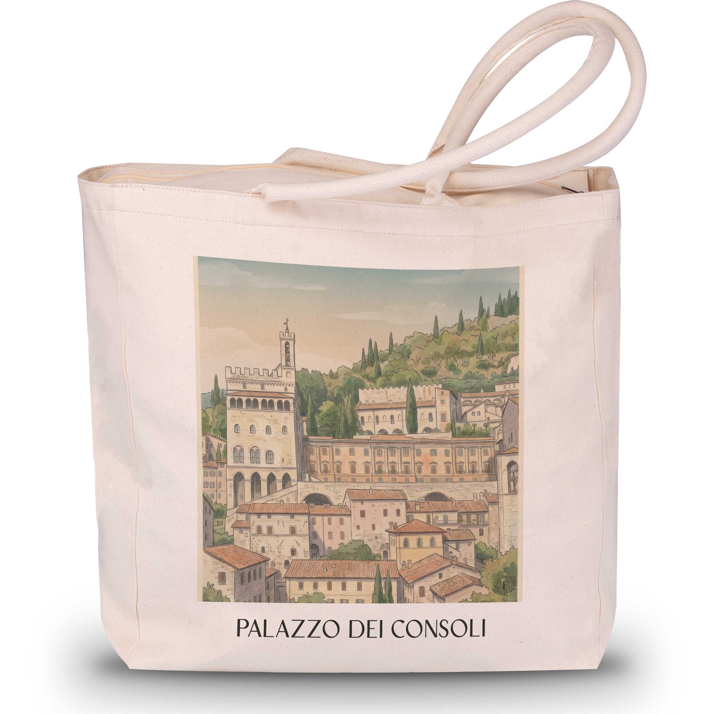 palazzo-dei-consoli-gubbio-italien-einkaufstasche-aquarell