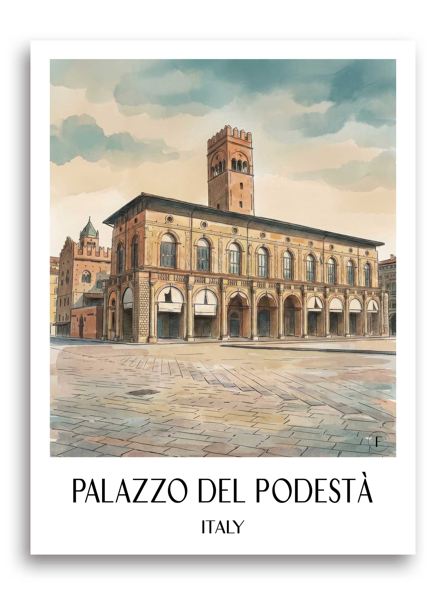 Palazzo del Podestà Poster - Bologna - Italien Kunstdruck - Aquarell von A4 bis A1 - favplace