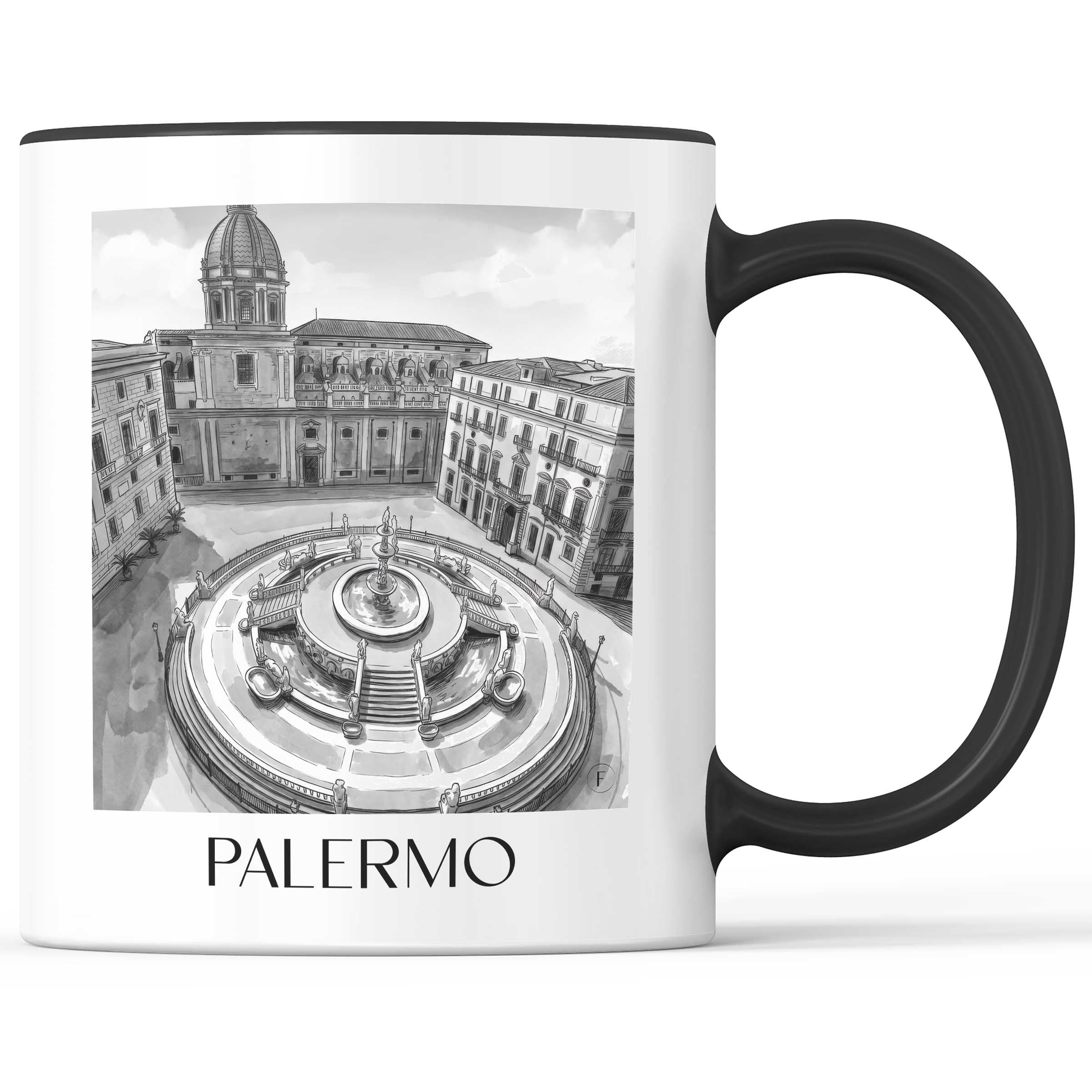 palermo-italien-kaffeebecher-aquarell-schwarz-weiss