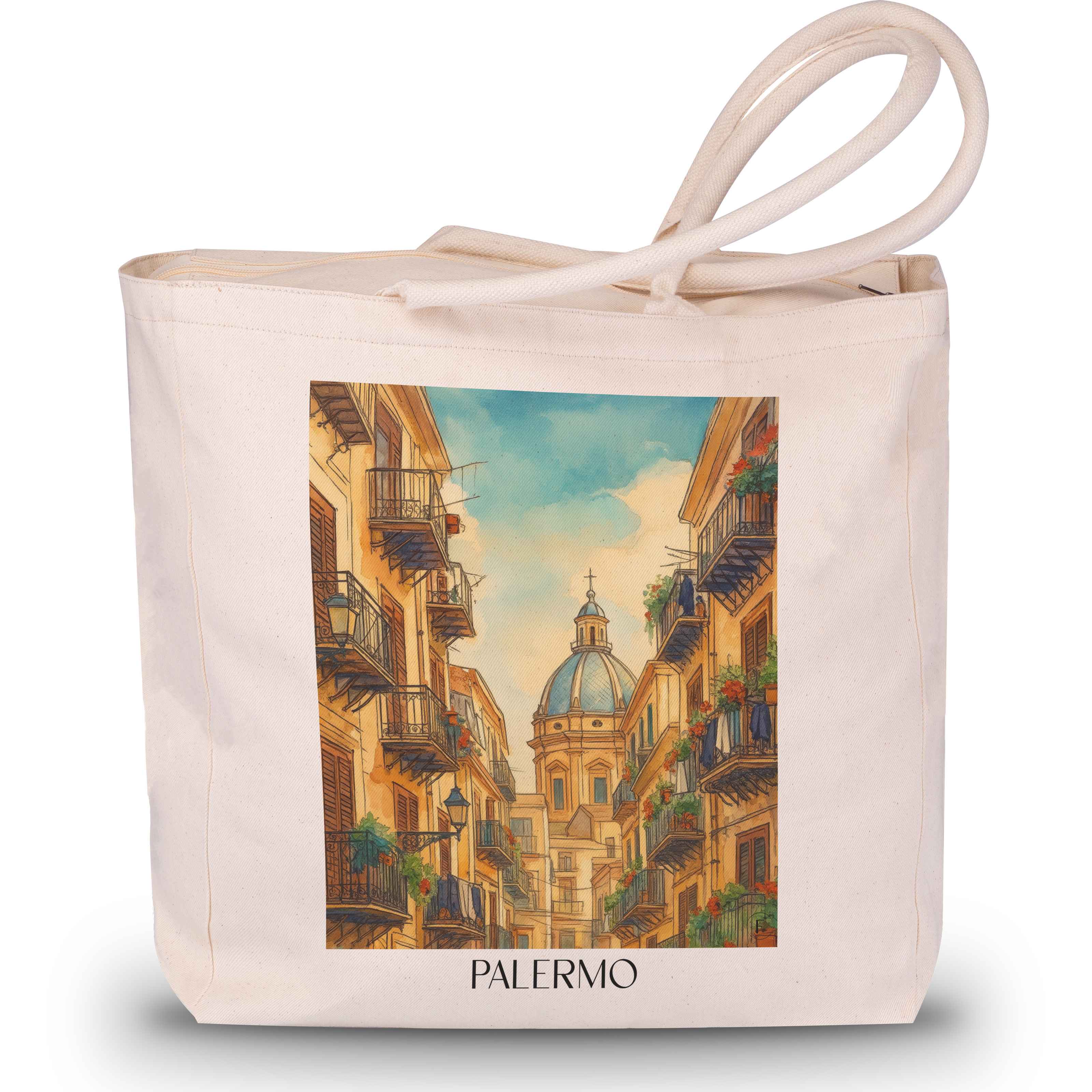 Palermo - Italien Tote Bag - Einkaufstasche im Aquarell Stil - favplace
