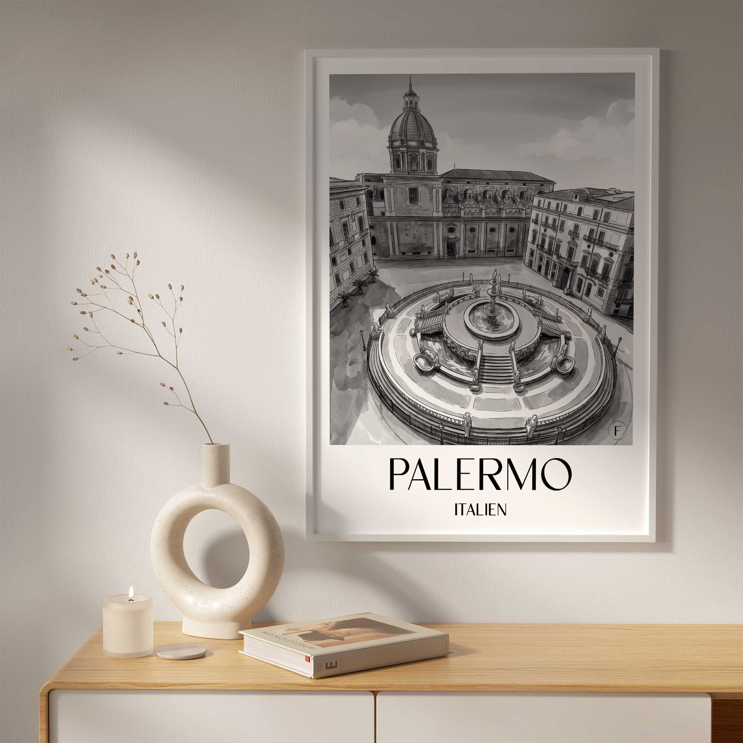 palermo-italien-poster-aquarell-schwarz-weiss