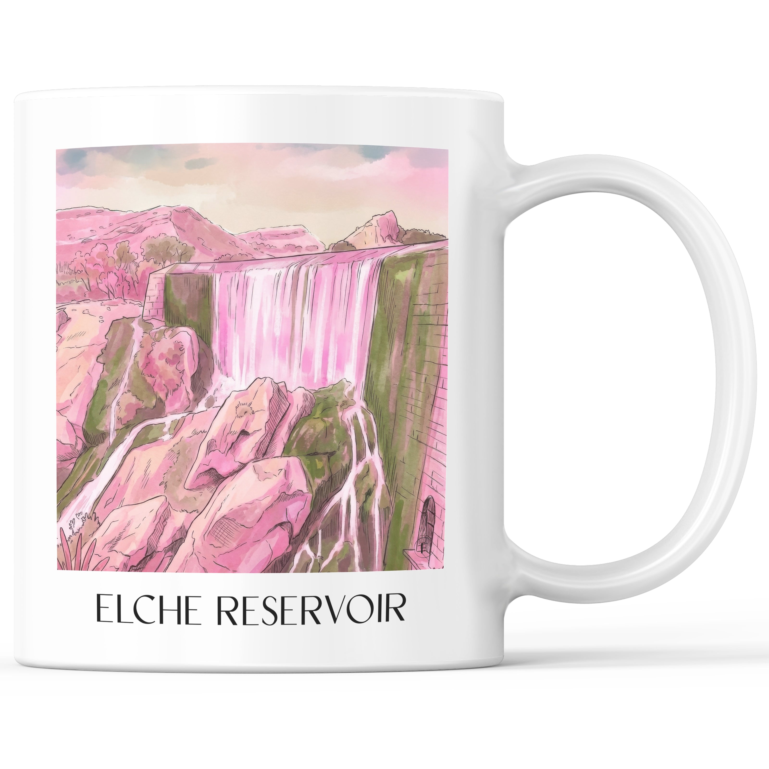 Pantano de Elche Kaffeebecher - Spanien - Spanien Becher - Kaffeetasse im Aquarell Pink Stil - favplace