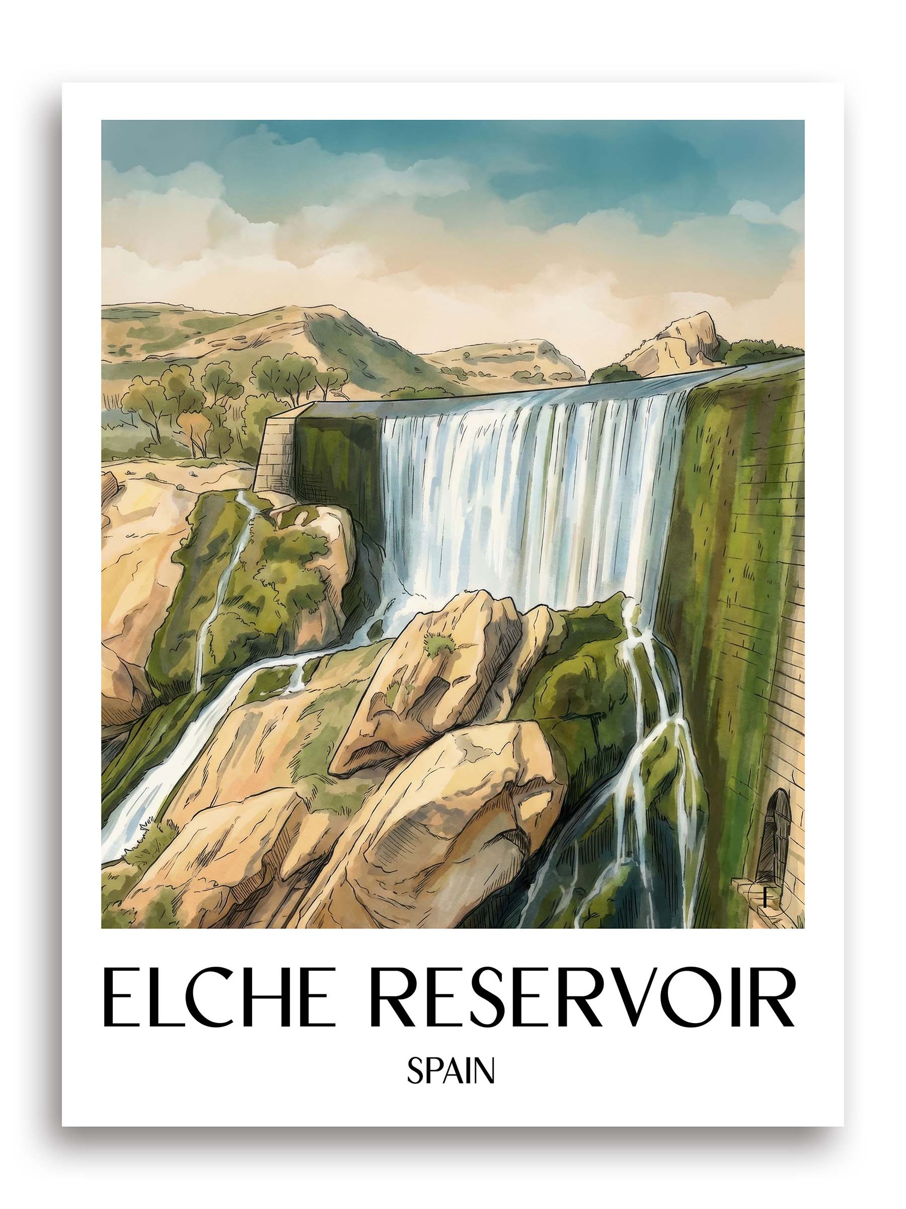 Pantano de Elche Poster - Spanien - Spanien Kunstdruck - Aquarell von A4 bis A1 - favplace
