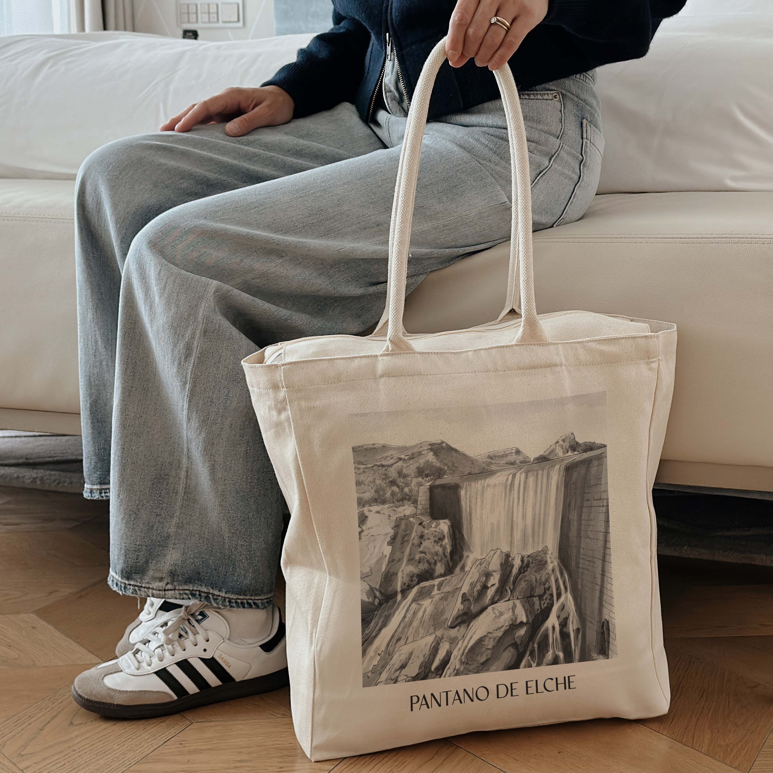 pantano-de-elche-spanien-spanien-einkaufstasche-aquarell-schwarz-weiss