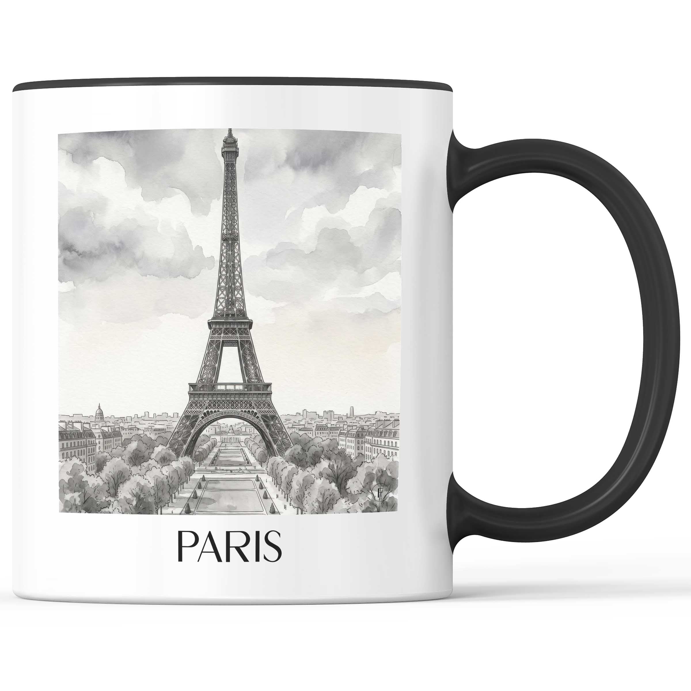 paris-frankreich-kaffeebecher-aquarell-schwarz-weiss