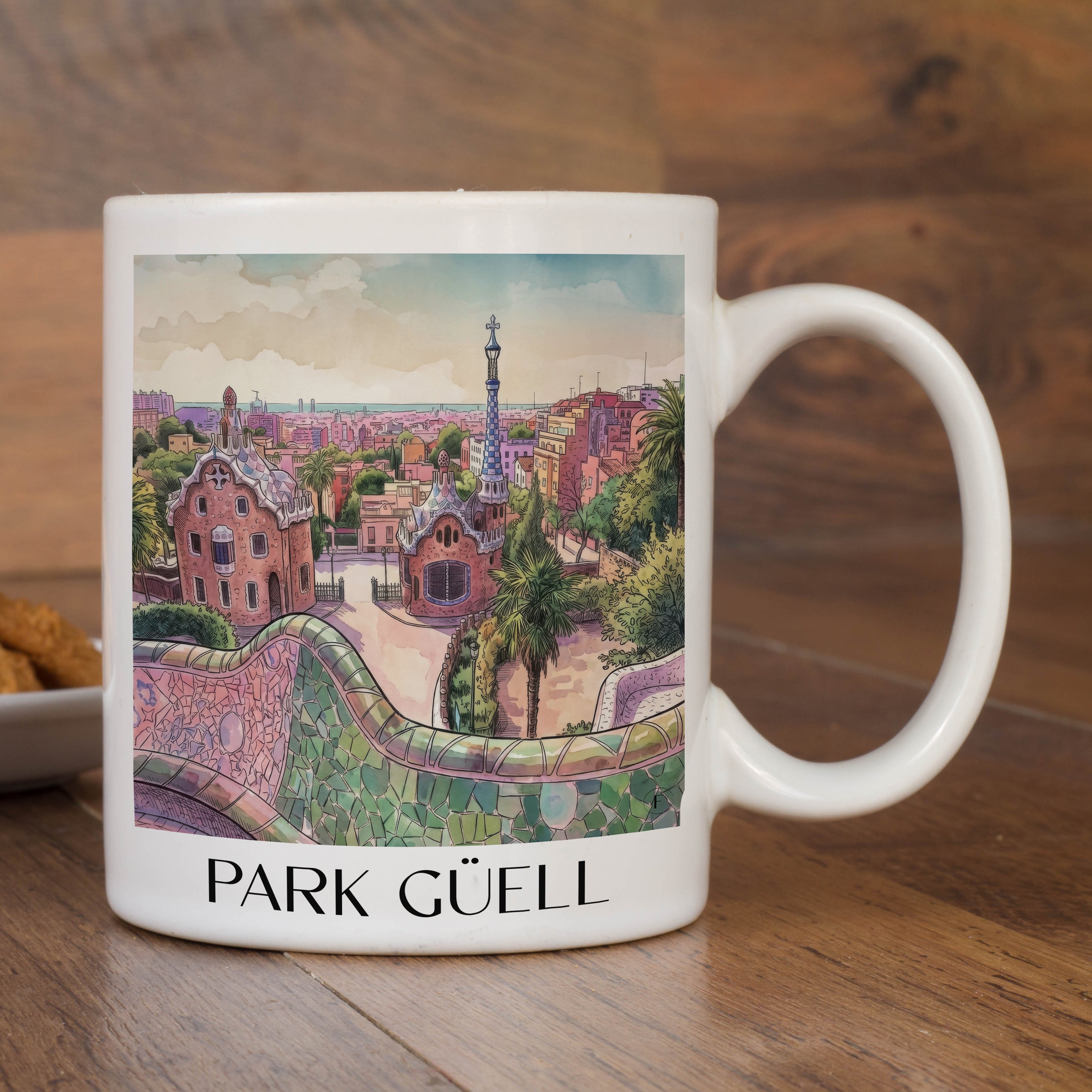 park-güell-barcelona-spanien-kaffeebecher-aquarell-pink-rosa