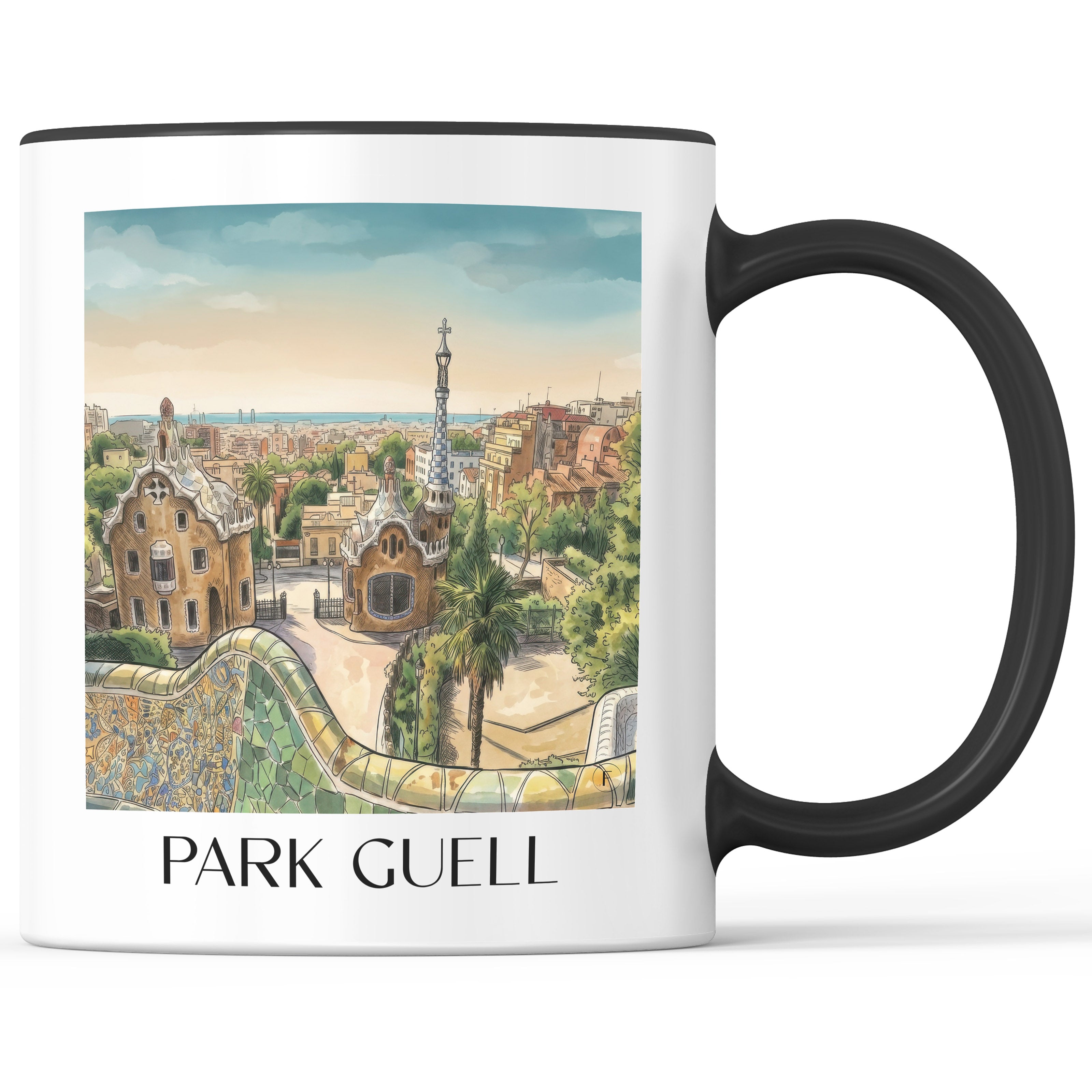 Park Güell Kaffeebecher - Barcelona - Spanien Becher - Kaffeetasse im Aquarell Stil - favplace
