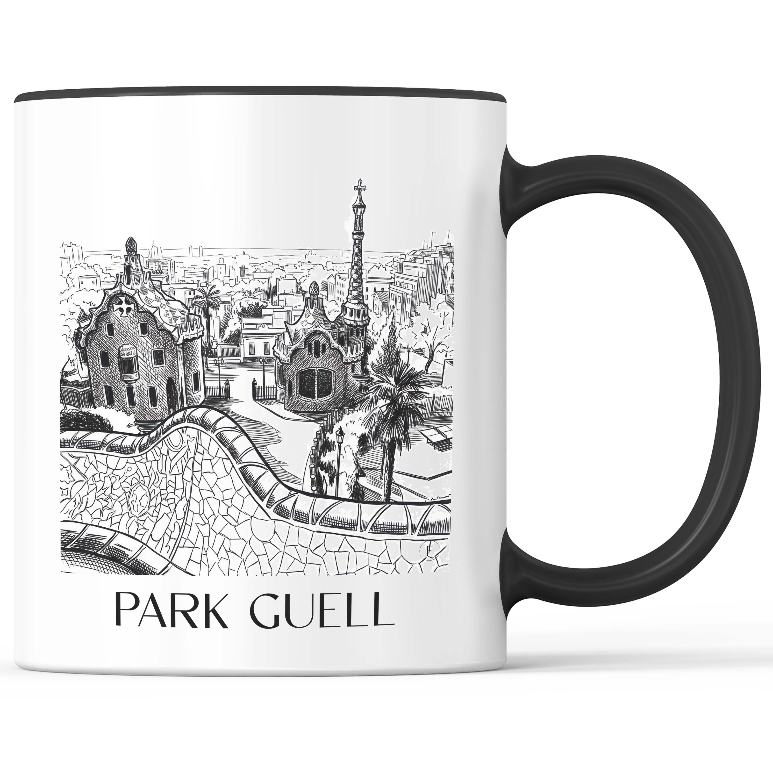 Park Güell Kaffeebecher - Barcelona - Spanien Becher - Kaffeetasse im Skizze Stil - favplace
