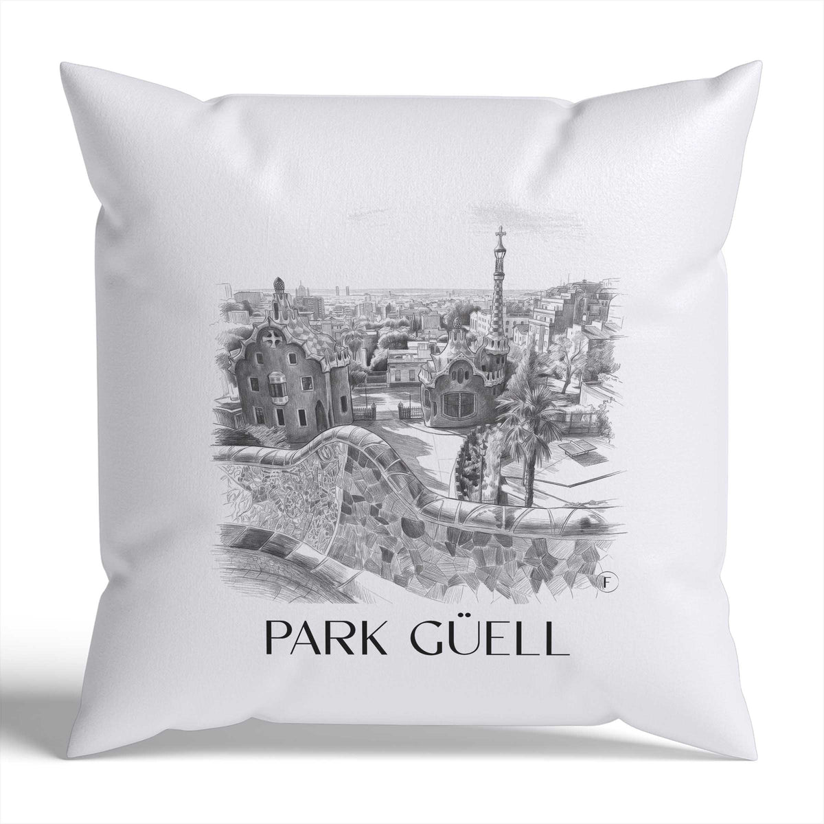Park Güell Kissenhülle - Zierkissen Bezug - Barcelona - Spanien Kissen bzw. Kissenbezug im Zeichnung Stil - favplace