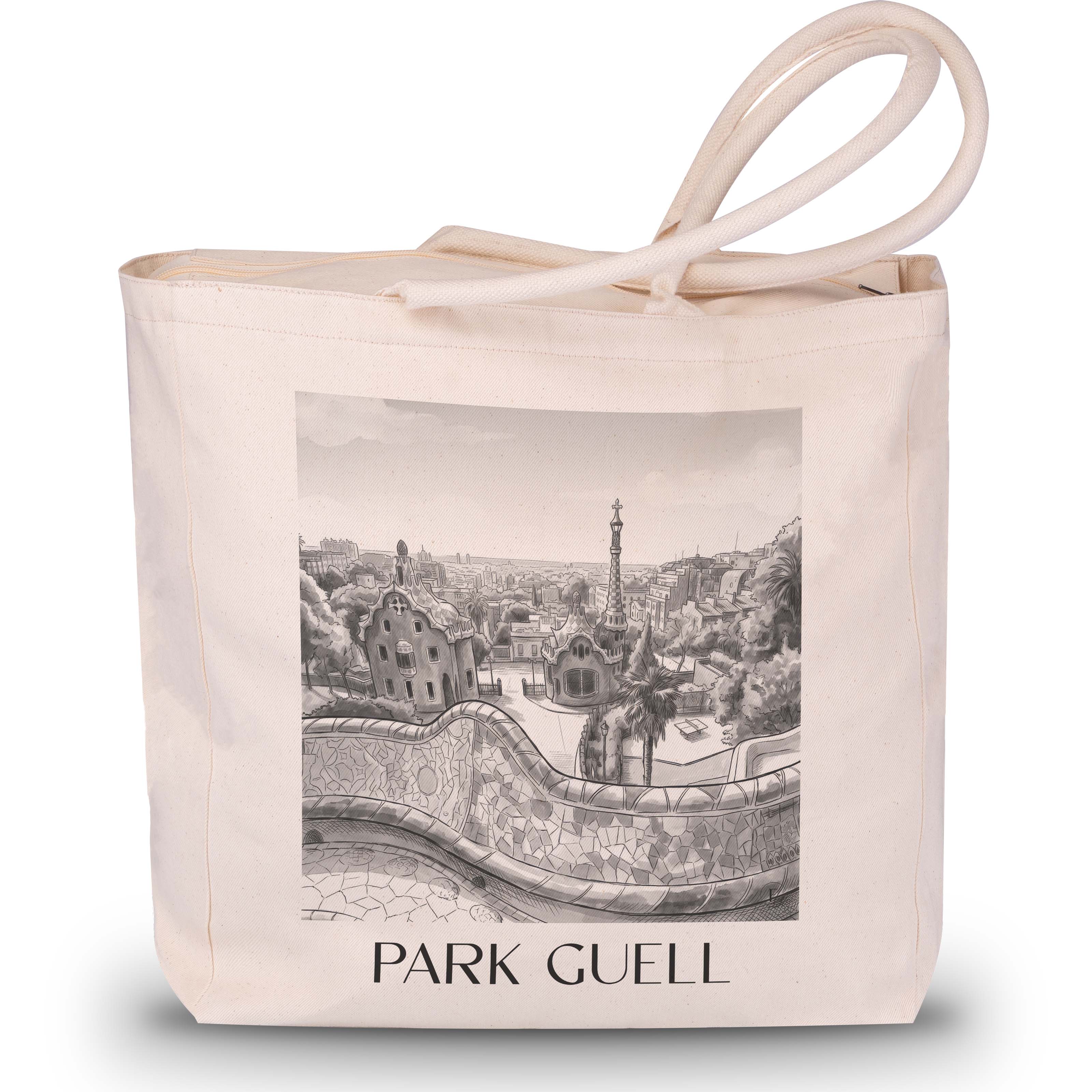 Park Güell Shopping Tasche - Barcelona - Spanien Tote Bag - Einkaufstasche im Aquarell Schwarz-Weiß Stil - favplace